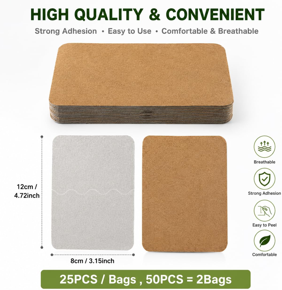 25PCS Ginger Patches Self-Heating Foot Pad Hot Compress Warm Paster for Shoulder, Neck, Hand, Back, Feet, Knee, 12 * 8cm, Natural Therapies, Ideal for Construction Worker，Elderly