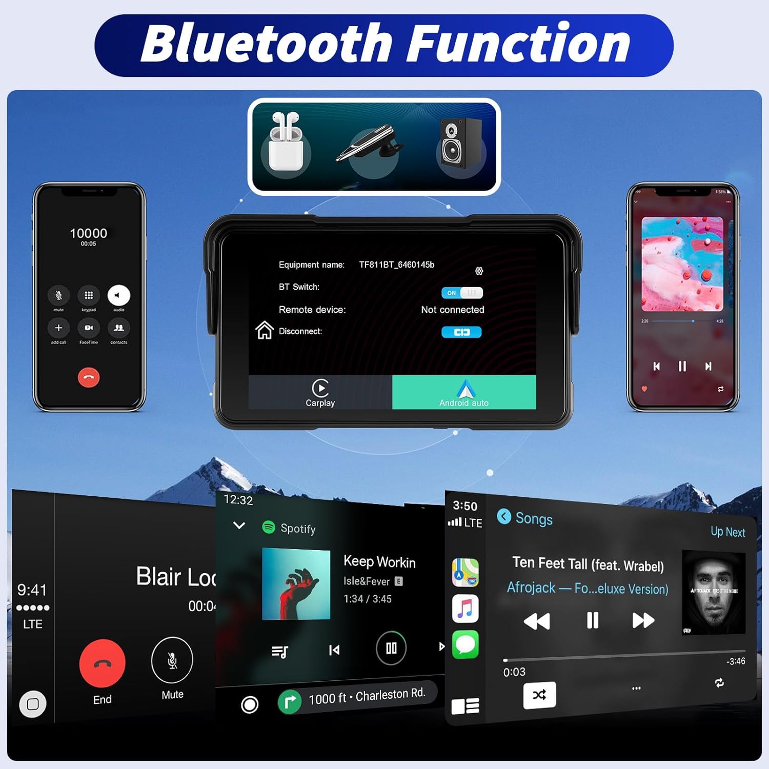 Wireless CarPlay for Motorcycle with Carplay and Android Auto GPS Navigation System,5-Inch Waterproof Touchscreen Motorcycle Portable Car Stereo with Dual Bluetooth 4 710jIIYUoPL. AC SL1500