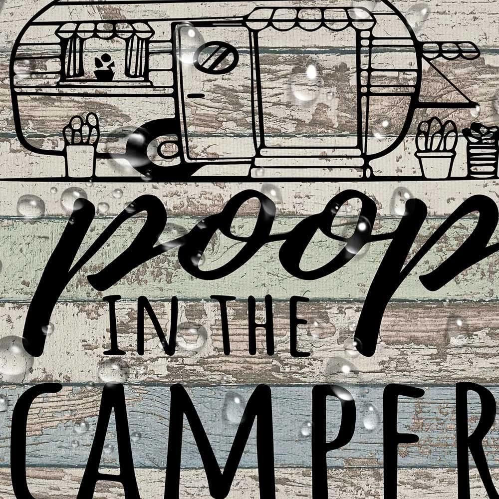 RV Shower Curtain for Bathroom, Funny Retro Rustic Wood Neutral Color Farmhouse Camping Short Small Camper Shower Curtain for Travel Trailers, Fun Quotes Happy Camp Shower Fabric Room Sets, 47x64 image 5