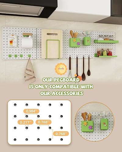 Miniatura 8 de Kit combinado de tablero de clavijas de metal, 4 tableros de clavijas de acero al carbono con 26 accesorios, organizador de pared para el hogar,