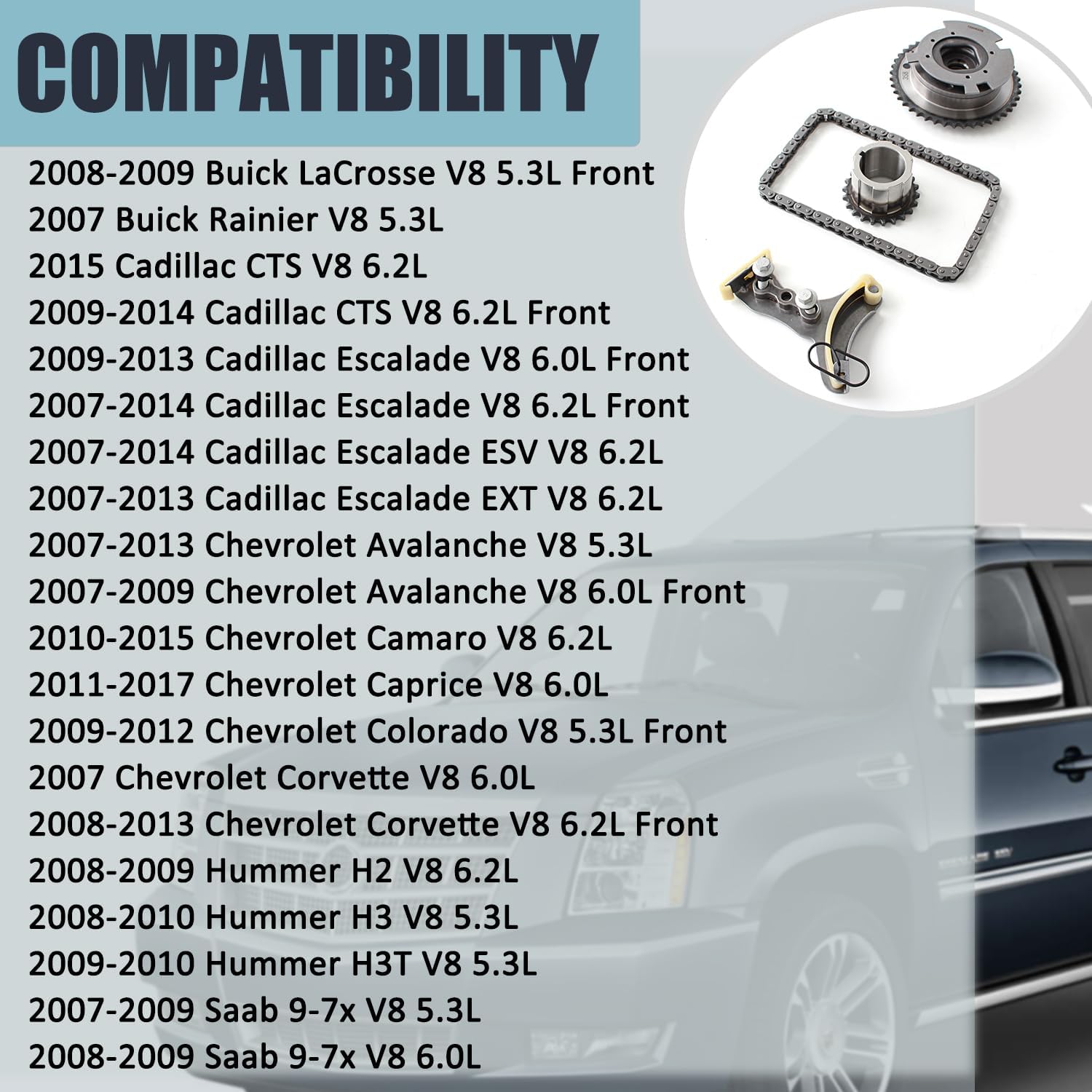 AUCERAMIC TK3216VVT 3SRH60 Timing Chain Kit Fit for Chevrolet Avalanche Camaro Colorado Express Silverado Suburban Tahoe Cadillac Escalade GMC Canyon Savana Sierra Yukon Hummer 4.8L 5.3L 6.0L 6.2L