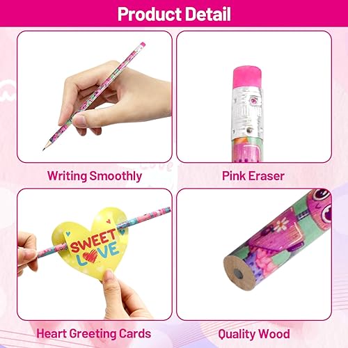 Miniatura 3 de ceiba tree Lápices para el día de San Valentín con tarjetas, lápices de corazón para niños, a granel con borradores, 30 lápices de madera de San
