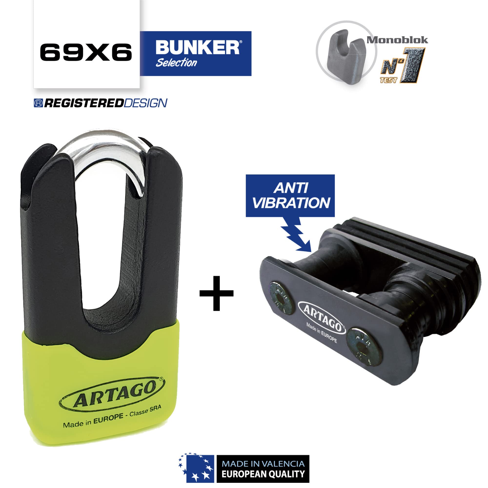 Artago 69X6 Pack Lucchetto Antifurto Bloccadisco ad Alta Sicurezza + Supporto per Yamaha MT-09 e Tracer 900, Omologato Sra, Sold Secure Gold, ART4