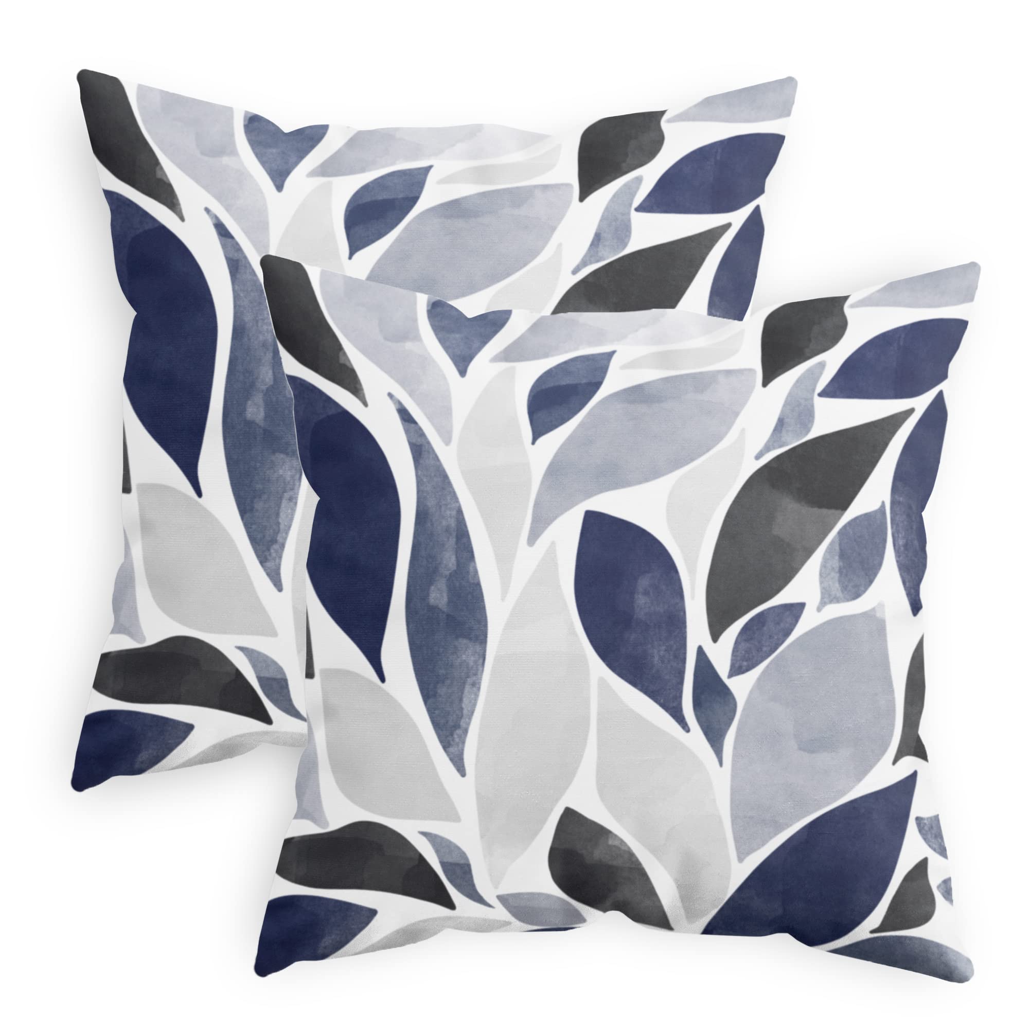 CaliTime Throw Pillow Cases Pack of 2 Cozy Fleece Falling Dahlia Floral Flowers Petals Decorative Cushion Covers for Couch Bed Sofa Farmhouse Decoration 18 X 18 Inches Navy Blue Grey