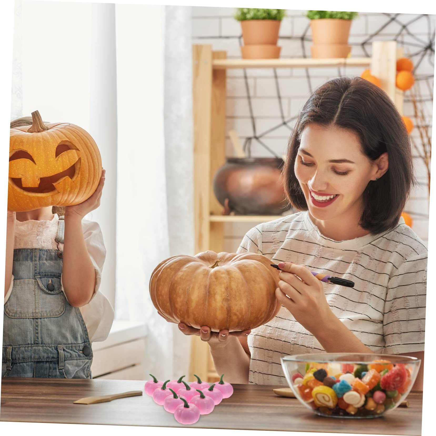 Alipis 60 Pz zucca artificiale halloween pumpkin addobbi autunnali ornamenti di zucca schiume puntelli di zucche decorazioni autunnali per la casa decorazioni di Schiuma rosa
