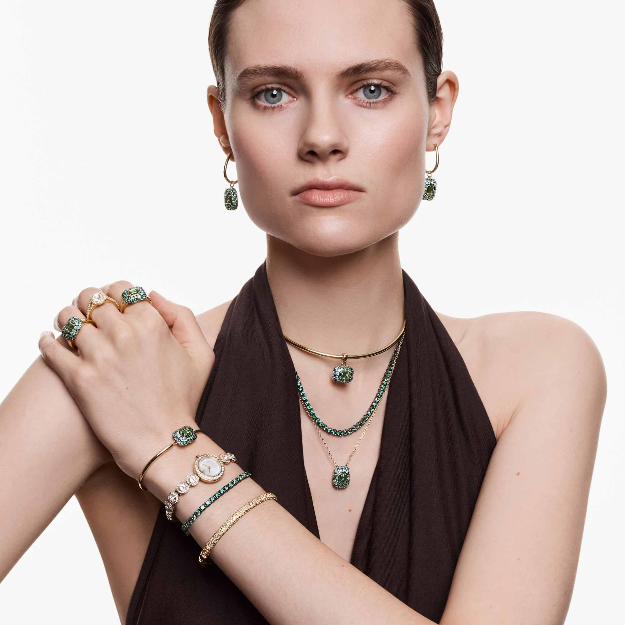 Swarovski Sublima Kollektion, Octagon Cut, Grün, 18k Goldfinish