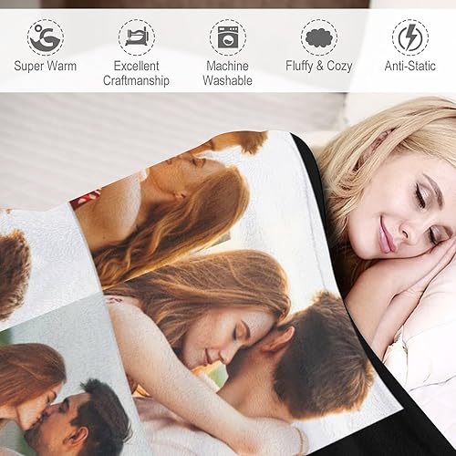 Miniatura 2 de Manta de música con código de Spotify con foto para novio y novia, manta de texto personalizada con foto de cumpleaños para mamá, papá, mejores