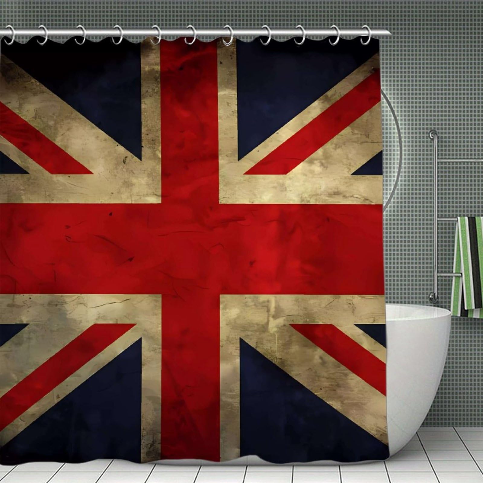 VstaDank British Flag Shower Curtain Waterproof Bathroom Curtain with Hooks Luxury Weighted Bath Curtains for Bathtubs Showers Room Dividers Decorative Shower Curtains 71x71 in