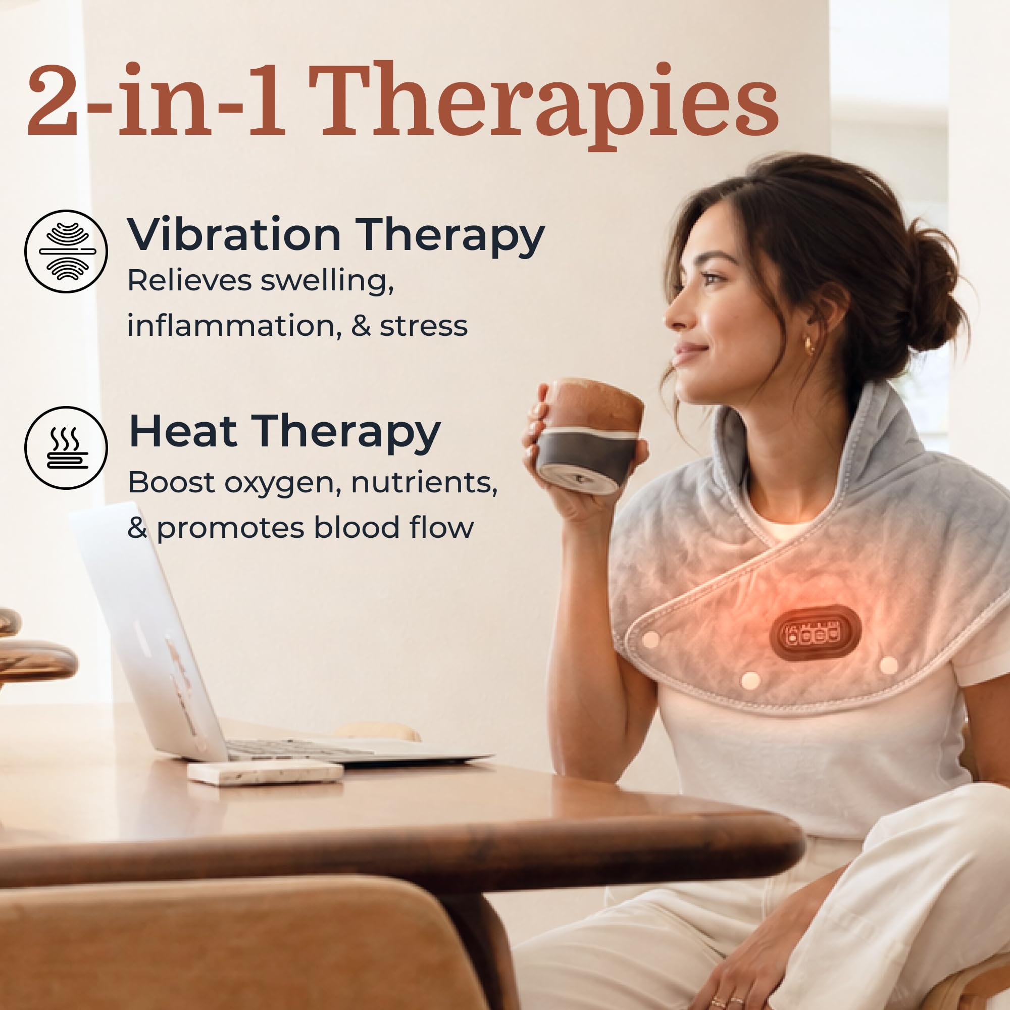 CALLIXE Thera Wrap | Coussin chauffant sans fil pour le cou, les épaules et le haut du dos | Masseur électrique cervical avec chaleur instantanée et vibrations pour soulager la douleur et la