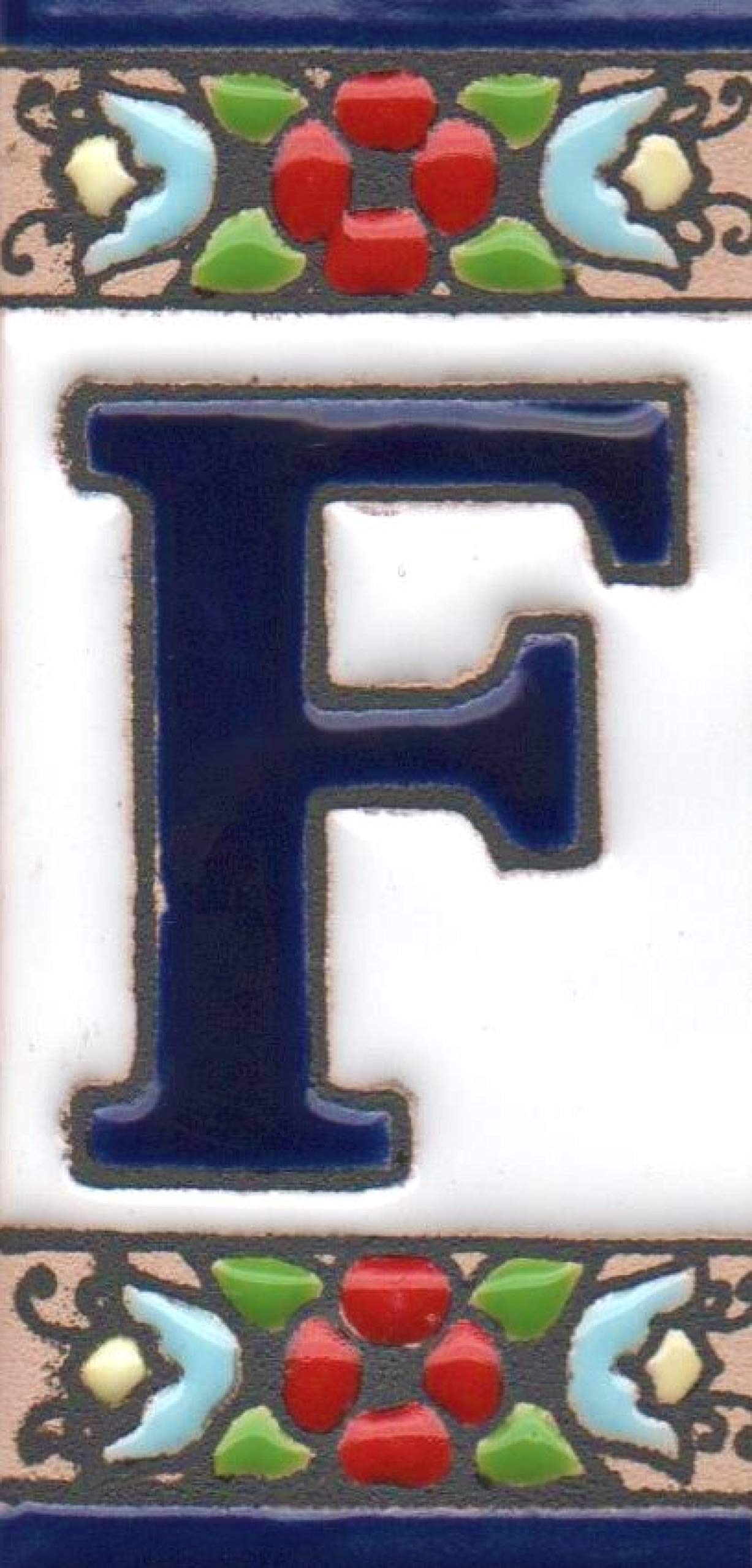 Spanish 7.5cm x 3.5cm Floral Cherry flower hand-painted Ceramic Numbers, Letters, Tiles & Filigree Metal Frames (F)