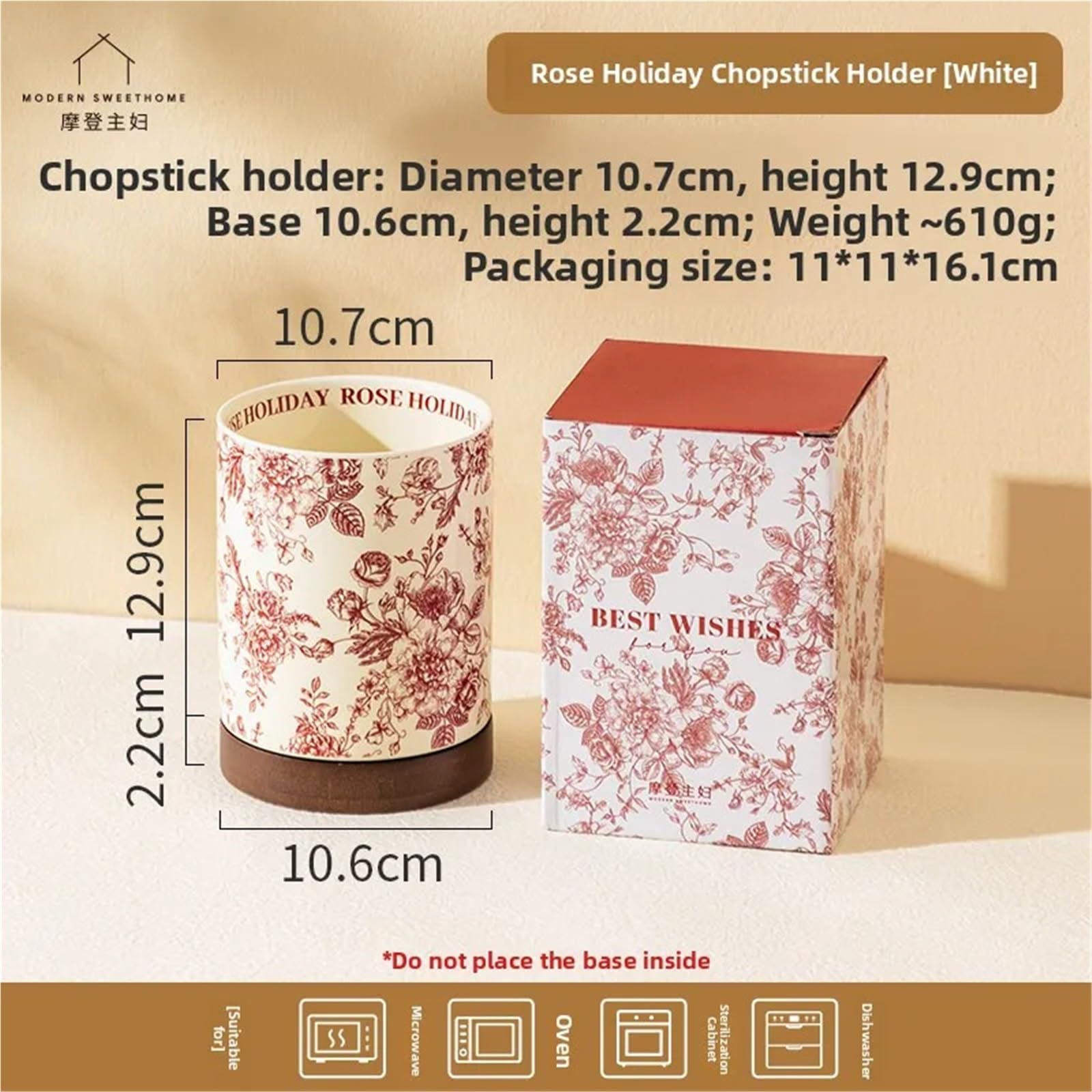 Porte Ustensiles Secchio for bacchette | Moderna casalinga Rose Holiday, cucchiaio drenante in ceramica, scatola porta bacchette(White)