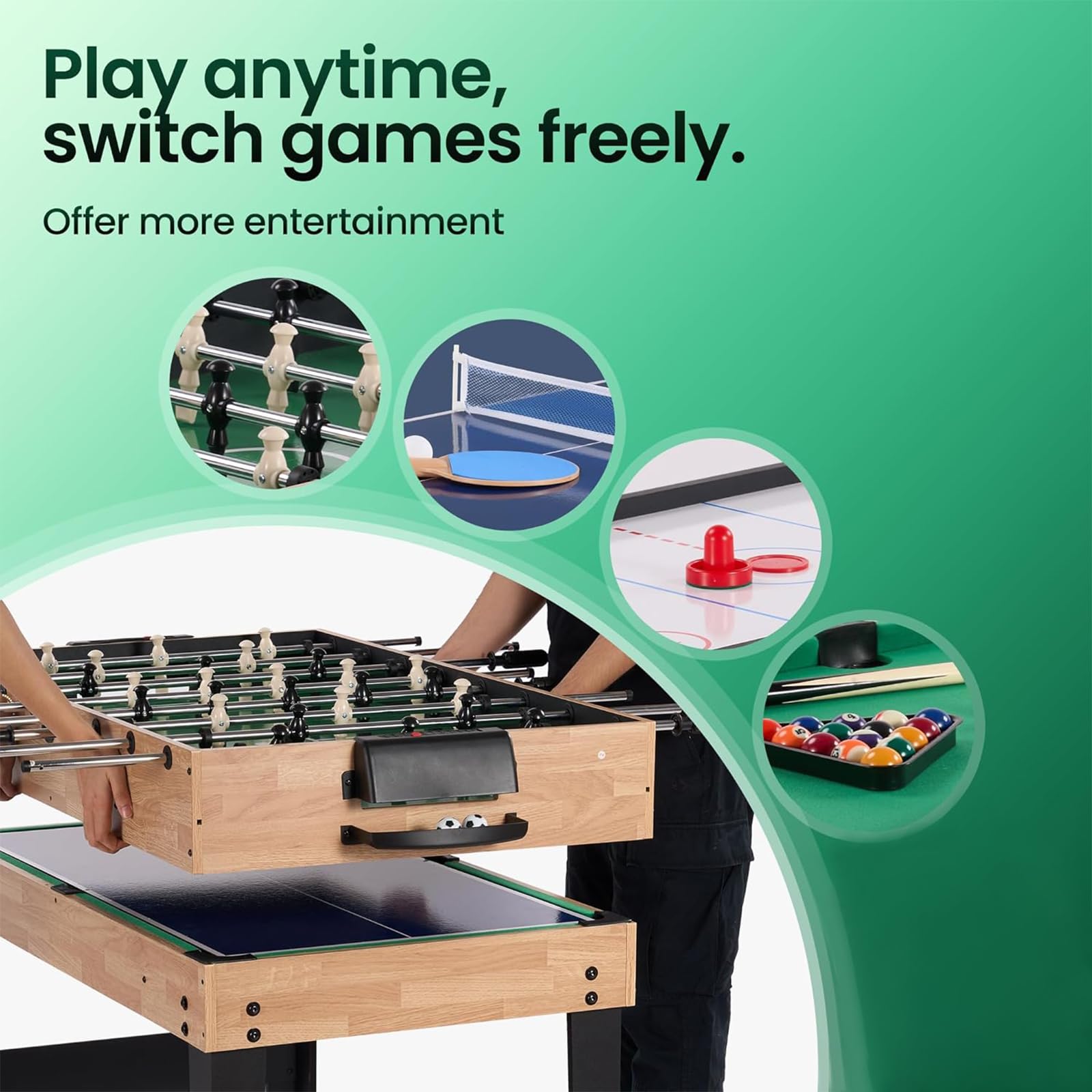Table Multijeux 4 en 1, Baby Foot, Multifonction Sport Babyfoot,Billard,Tennis de Table,Hockey, Convient Aux Adultes Et Aux Enfants Plaisir Familial