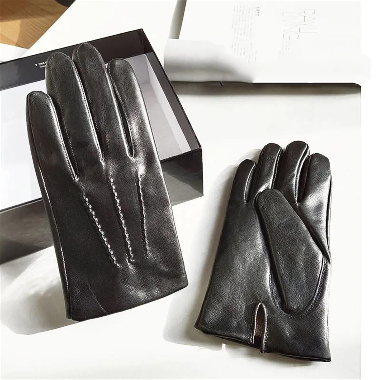 Guantes de piel de oveja auténtica para hombre, con forro de lana, para invierno, cálidos, para ciclismo, conducción al aire libre