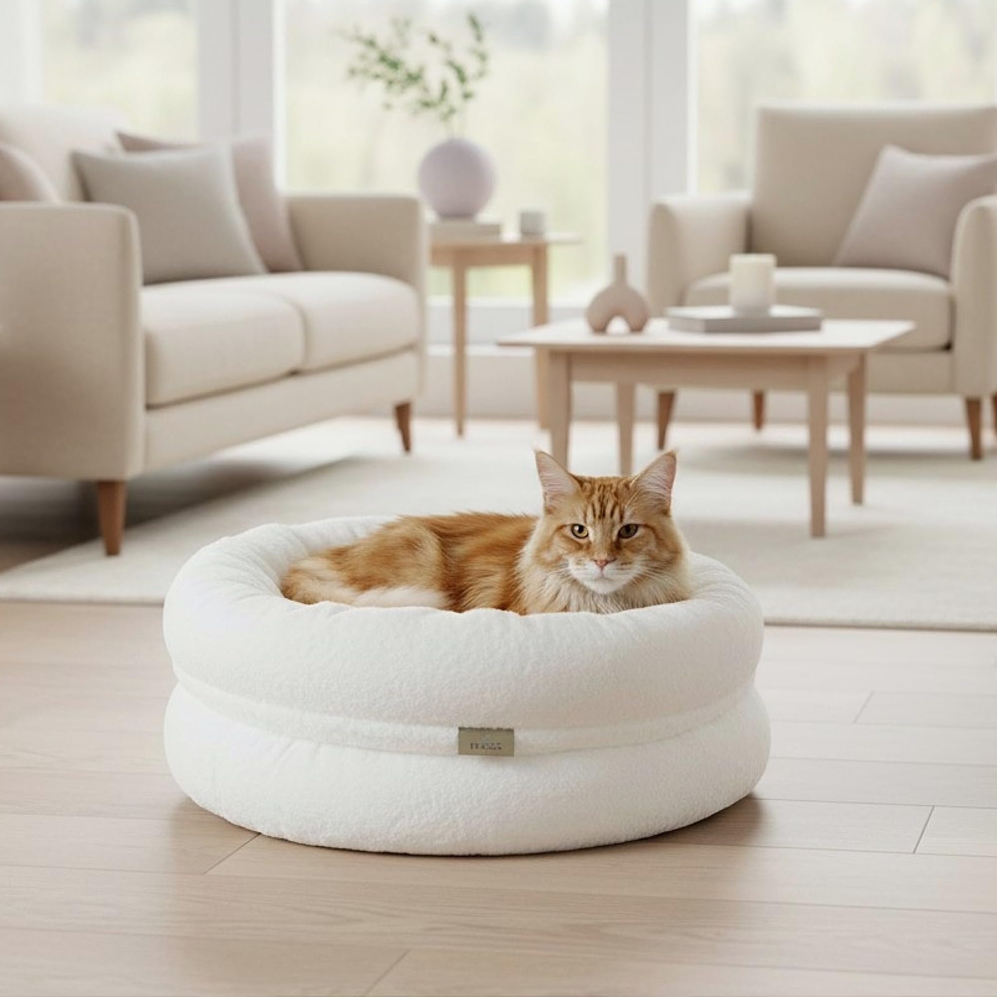 PRASKA Daisy Blue Cuccia per gatti 50 cm – Morbida peatra premium con pelliccia e cuscino reversibile, pareti laterali stabili 2,5 cm, lavabile, letto confortevole per gatti e cani di piccola taglia
