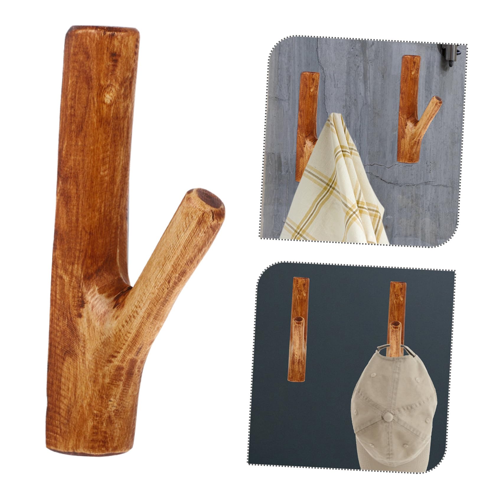Homoyoyo Gancho de Pared de Madera Rústica Adhesivo, Gancho Decorativo para Colgar Llaves y Abrigos, Tamaño Mediano, Color Marrón, Autoadhesivo sin Taladro, Adecuado para Hogar y Oficina,