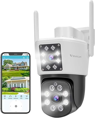 VSTARCAM Cámara de seguridad para exteriores de 2MP+2MP, cámara dual 2K, monitoreo de 360, sonido de alarma personalizado, visión nocturna a todo