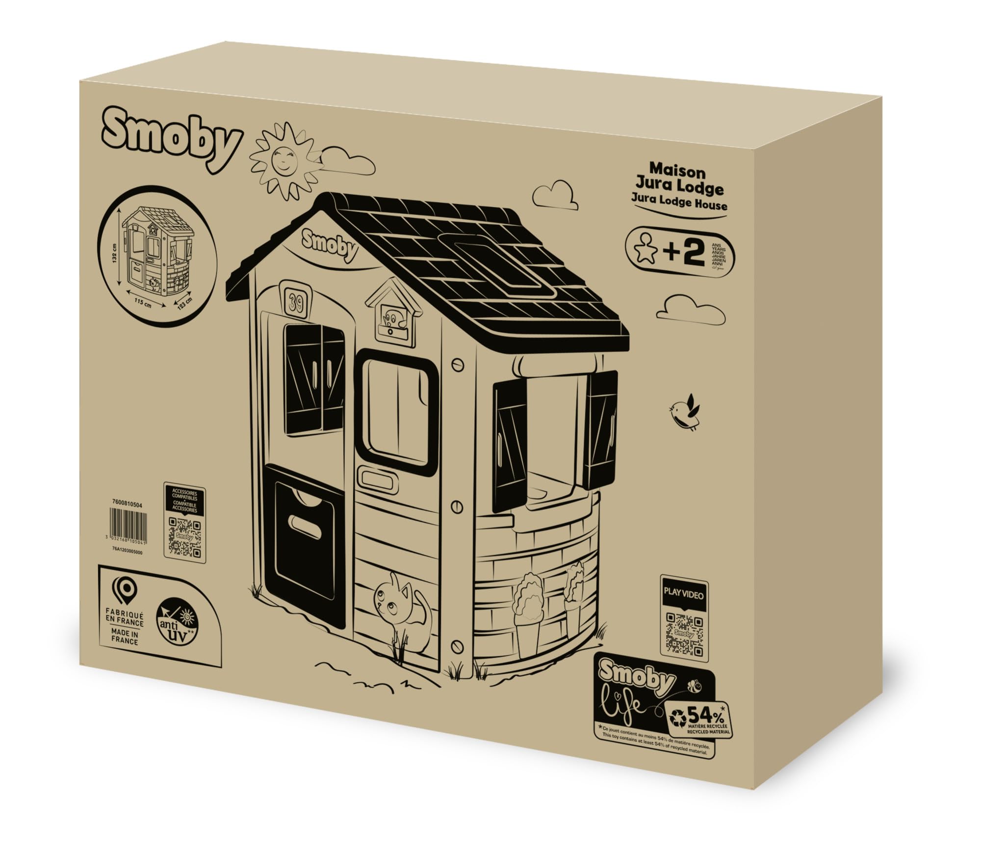 Smoby Life - Casetta Jura Lodge, misure 115 x 123 x 132 cm, con il 54% di plastica riciclata, dai 2 anni, 7600810504