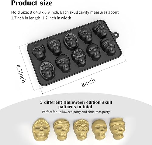 Miniatura 2 de Juego de moldes de calavera 3D de 10 cavidades, molde de silicona para cubitos de hielo, para enfriar, whisky, cócteles, bebidas, pudín, chocolate,