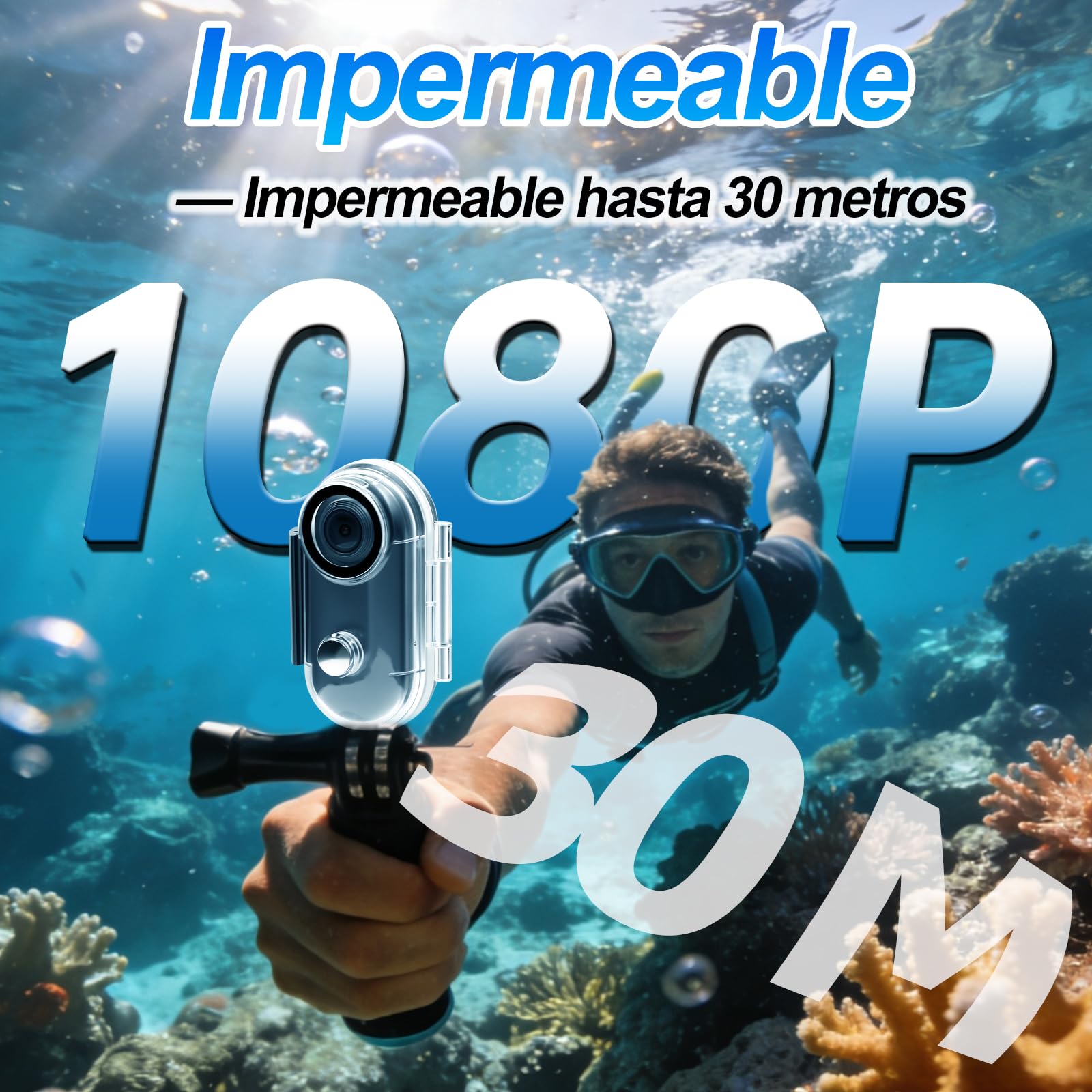 Camara 360 1080P WiFi 150° Impermeable 30m, Mini Bodycam | 2,5h Batería Autonomía, Compacto, Ligero, Soporte Magnético, App, MP4