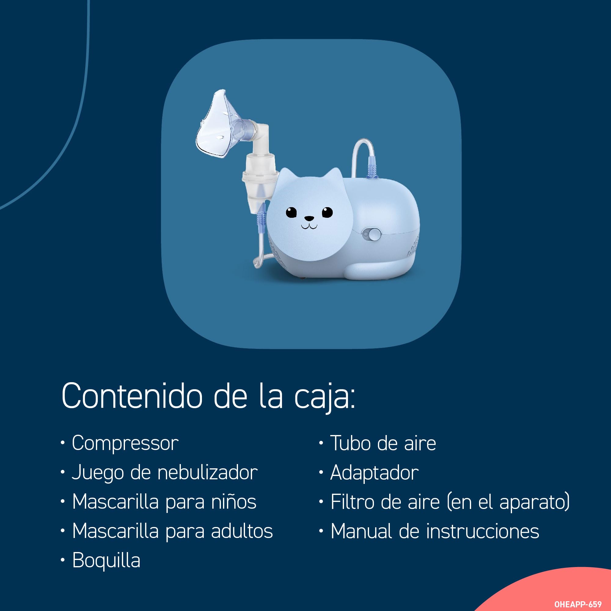 OMRON Nami Cat Nebulizador – Nebulizador niños, compresor potente para tratamientos rápidos y eficaces de afecciones respiratorias infantiles