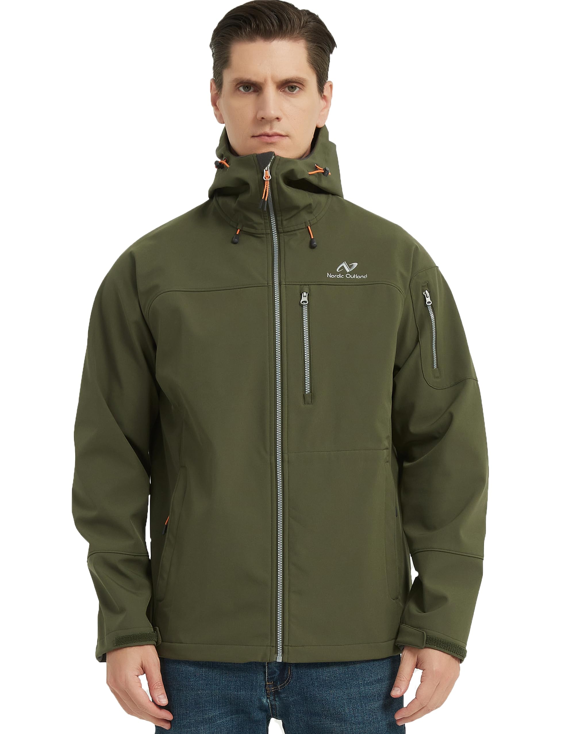 NORDIC OUTLAND Herren Wasserdicht Softshell Regenjacke Kapuze Windbreaker 7 Taschen Leichte Shell für Outdoor-Aktivitäten, Schwarz, S