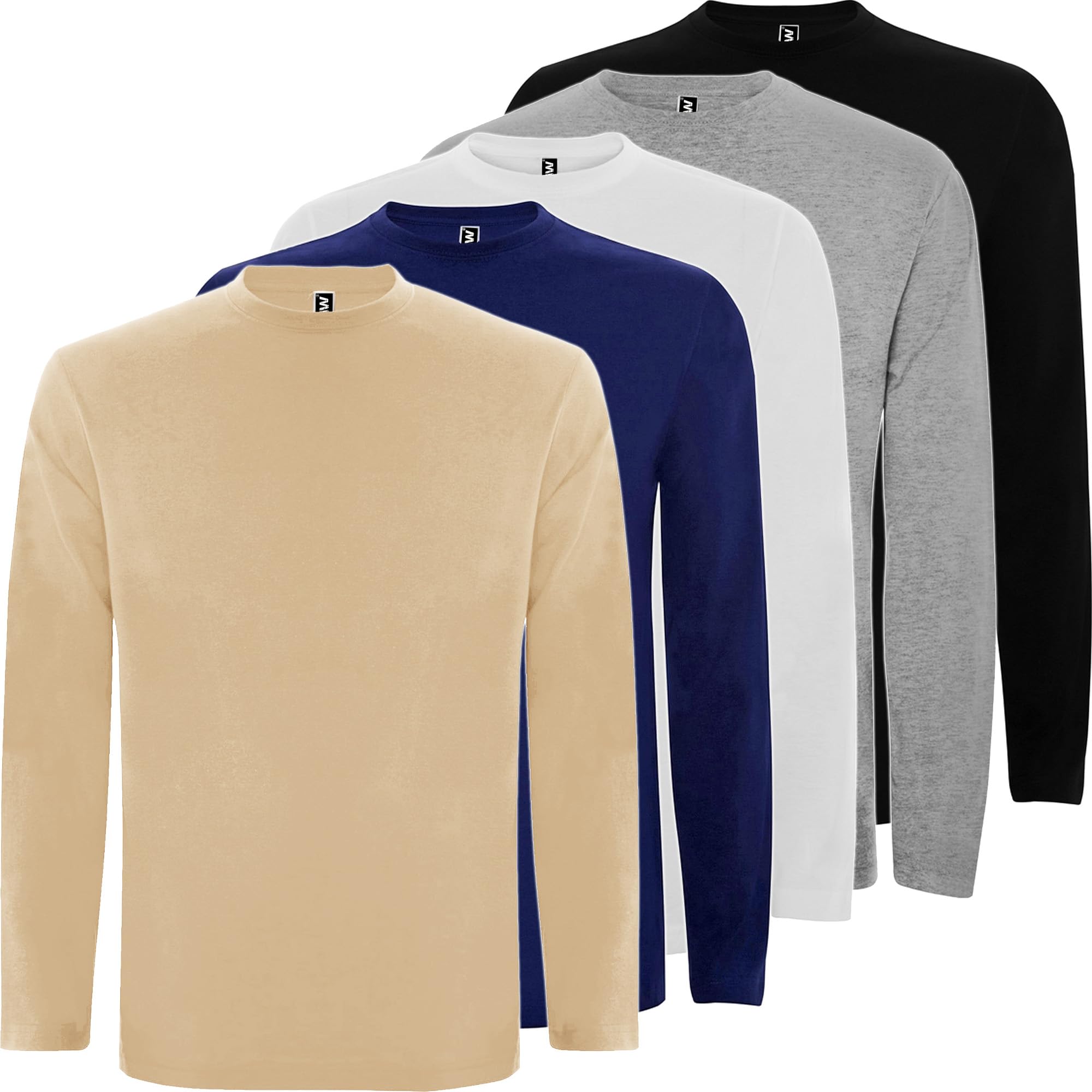 Pack 5 | Camiseta Manga Larga Hombre | Algodón premium (FR/ES, Letras, S, Regular, Regular, Combinacion 1)