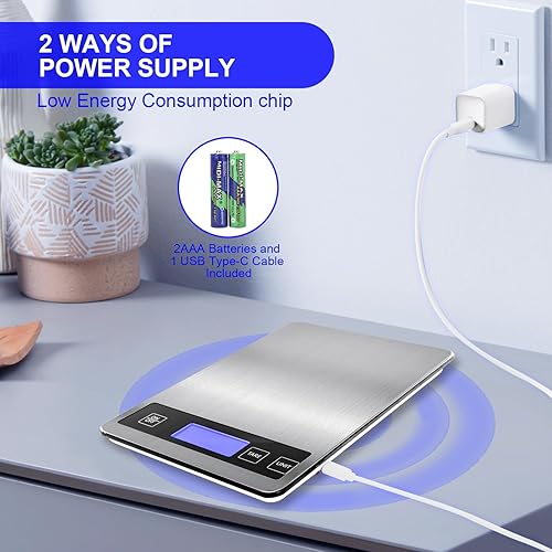 Miniatura 6 de Báscula de alimentos de 22 libras, báscula digital de cocina, gramos y onzas para perder peso, cocinar, hornear, precisión de 1 g/0.1 oz, recargable