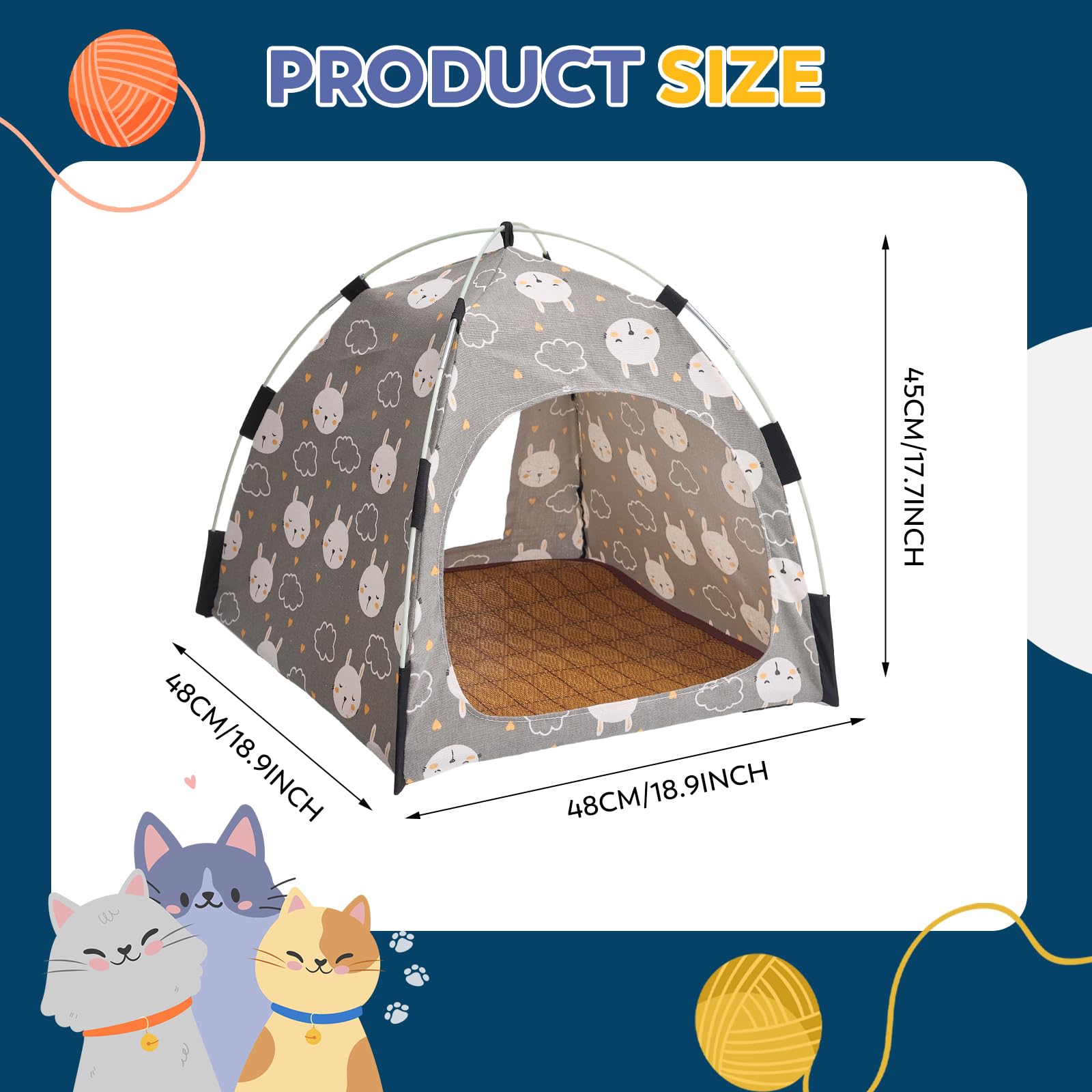 AMYLALA Cute Gray Pet Cave - Indoor Cat Tent and Pet House with Non-Slip Sole and Removable Cushions, Suitable for Small Dogs and Kittens