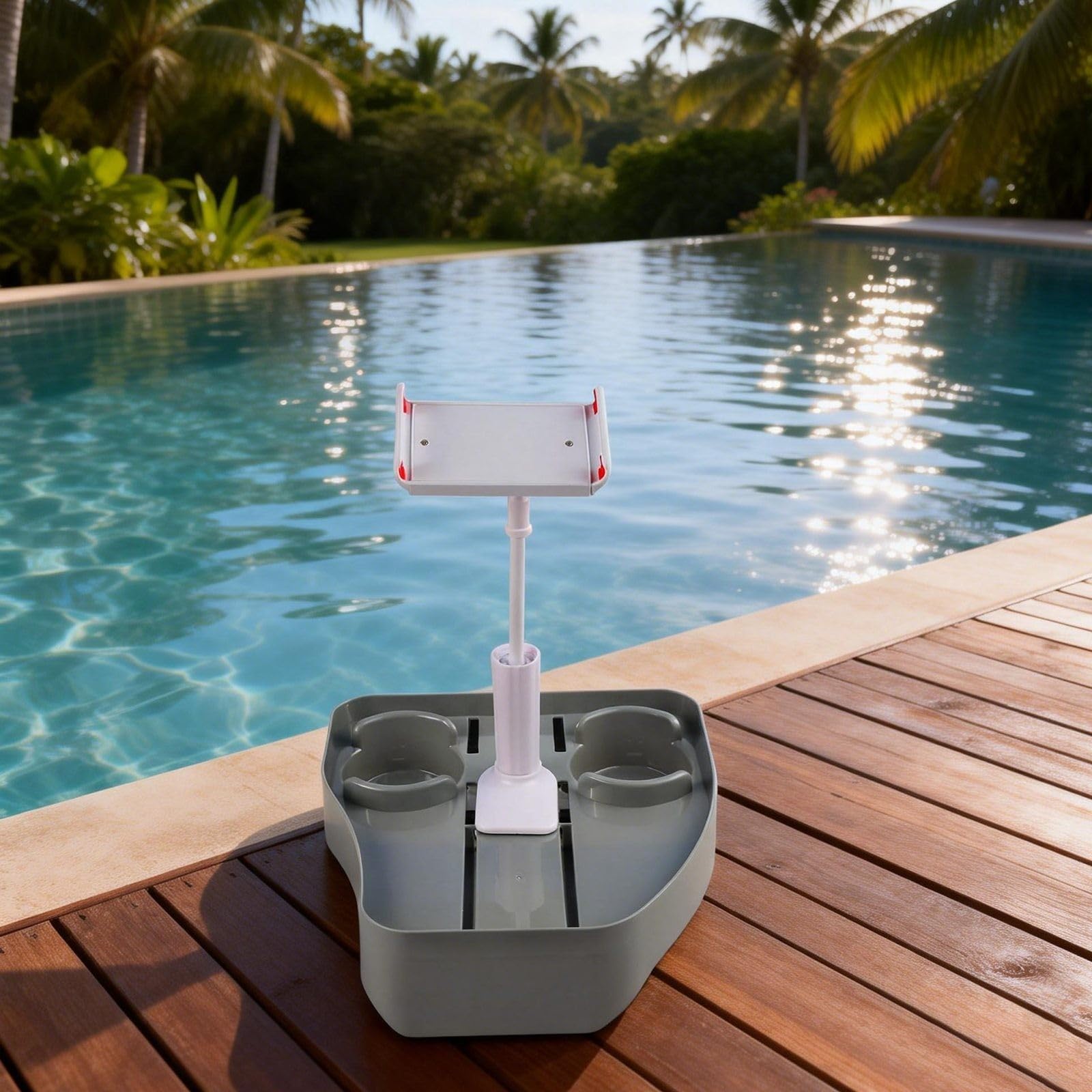 Supporto per telefono da piscina, supporto 3 in 1 con portabicchieri, grigio cannella, supporto per cellulare per piscina, accessori per bevande a bordo piscina (grigio)
