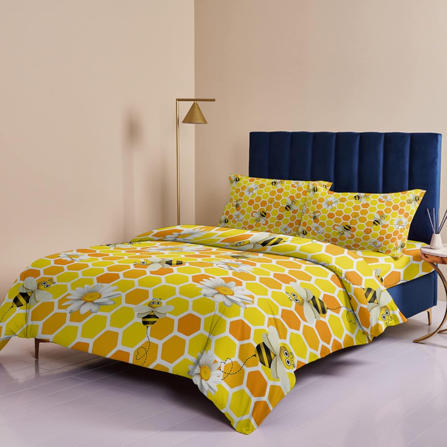 Duvet Cover California King Size Bedding Set Farm Honey Bee