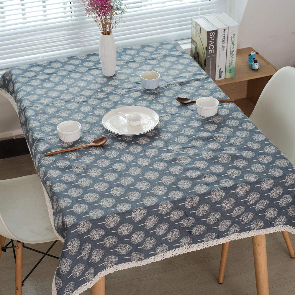 Nappe grise en coton et lin 140x140cm à motif petit arbre pour table