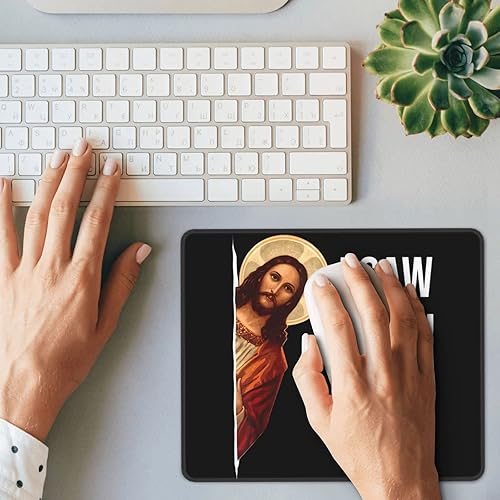 Miniatura 5 de Divertida alfombrilla de mouse cristiana Jesús negra para escritorio con base de goma antideslizante, alfombrilla cuadrada para computadora