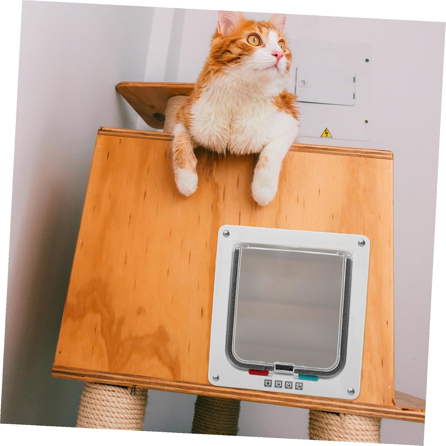 Pet Door for Interior and Exterior Use, Small White Weatherproof Cat Flap Door 20x19x2cm, Controlled Access for Cats and Small Dogs