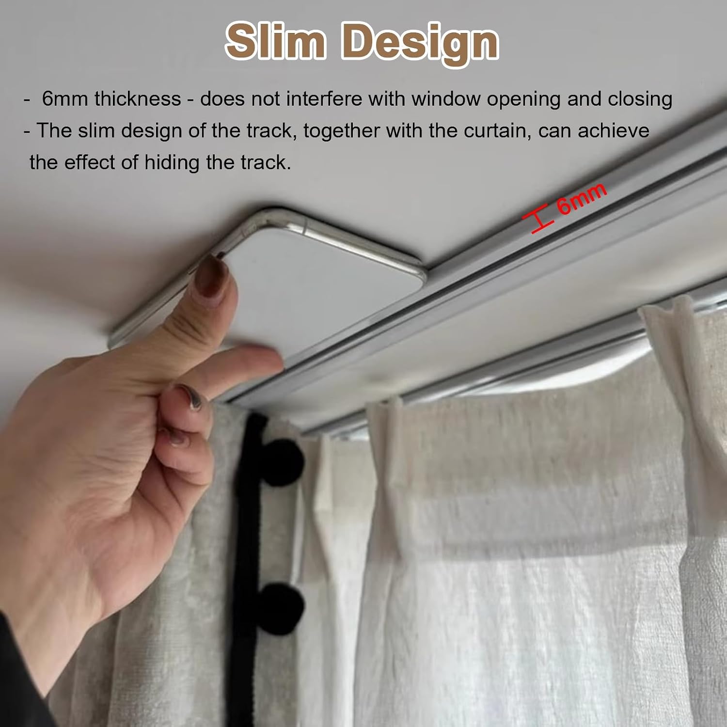 WDJBPSH Wall/Ceiling Mounted Curtain Track, Low-Profile Hook-on Window Rail with Stainless Steel Hooks for Living Room/Bedroor/Shower Room/Study/Privacy Partitions(8.8ft/2.7m)