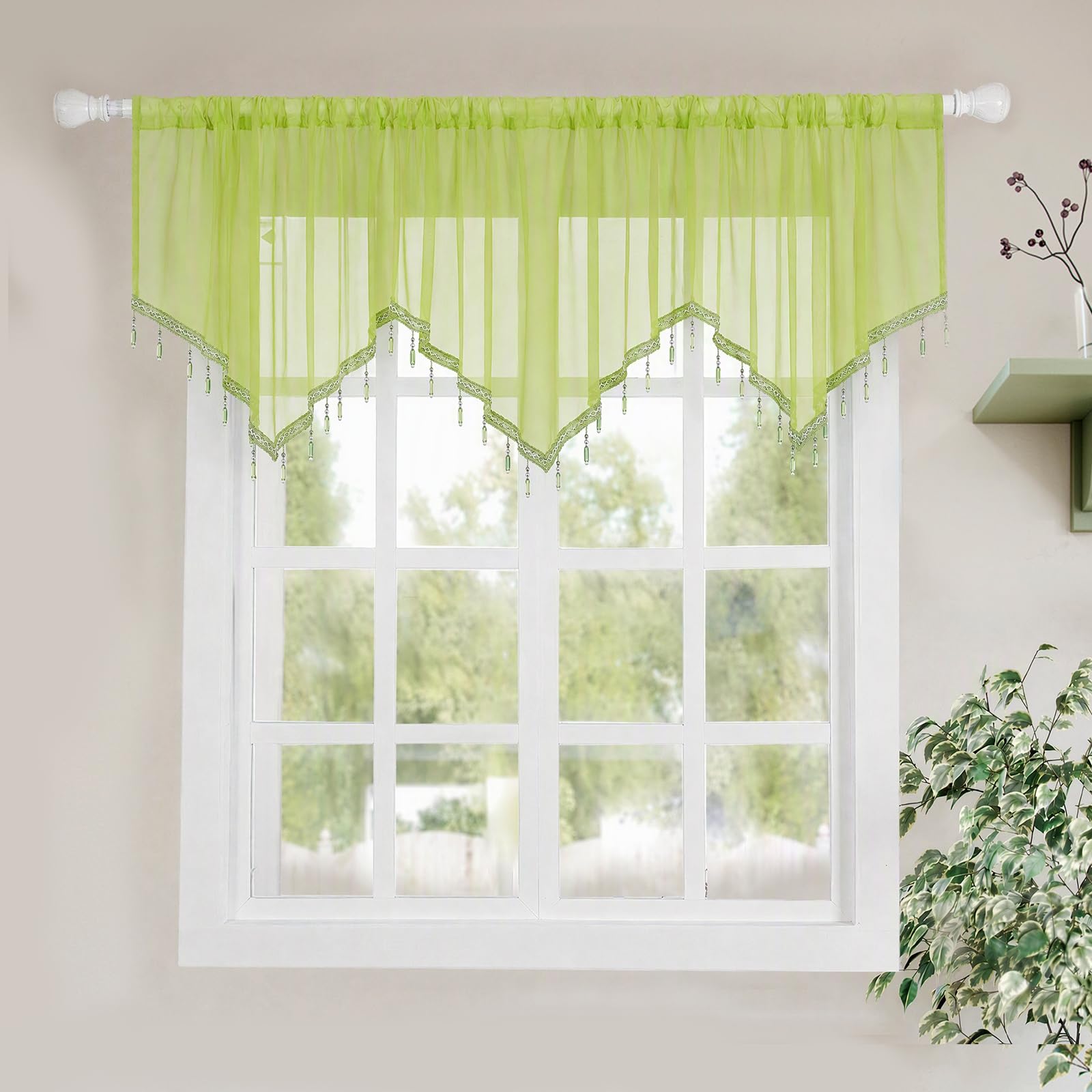 Molaxhome Swag Curtain Scalloped Curtain Valance Drape Sheer Lace Panel 1pc
