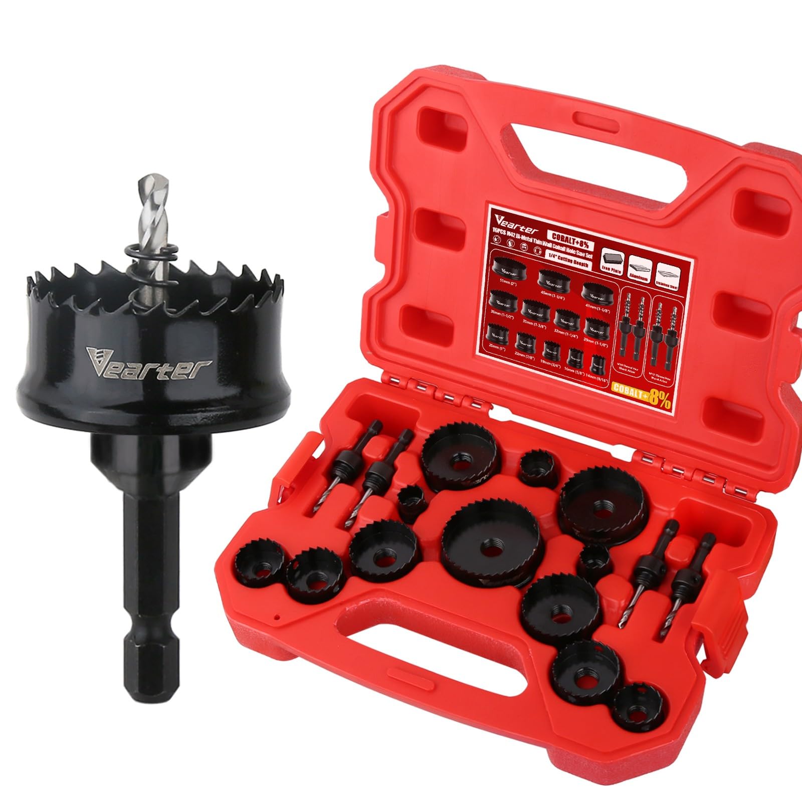 Zestaw otwornic bimetalowych, 14-51 mm, 16 sztuk, wiertło do drewna, kobalt o cienkich ściankach, otwornica z trzpieniami, do drewna, metalu, blachy, miedzi, gipsu, PCW, płyt stalowych, płyt