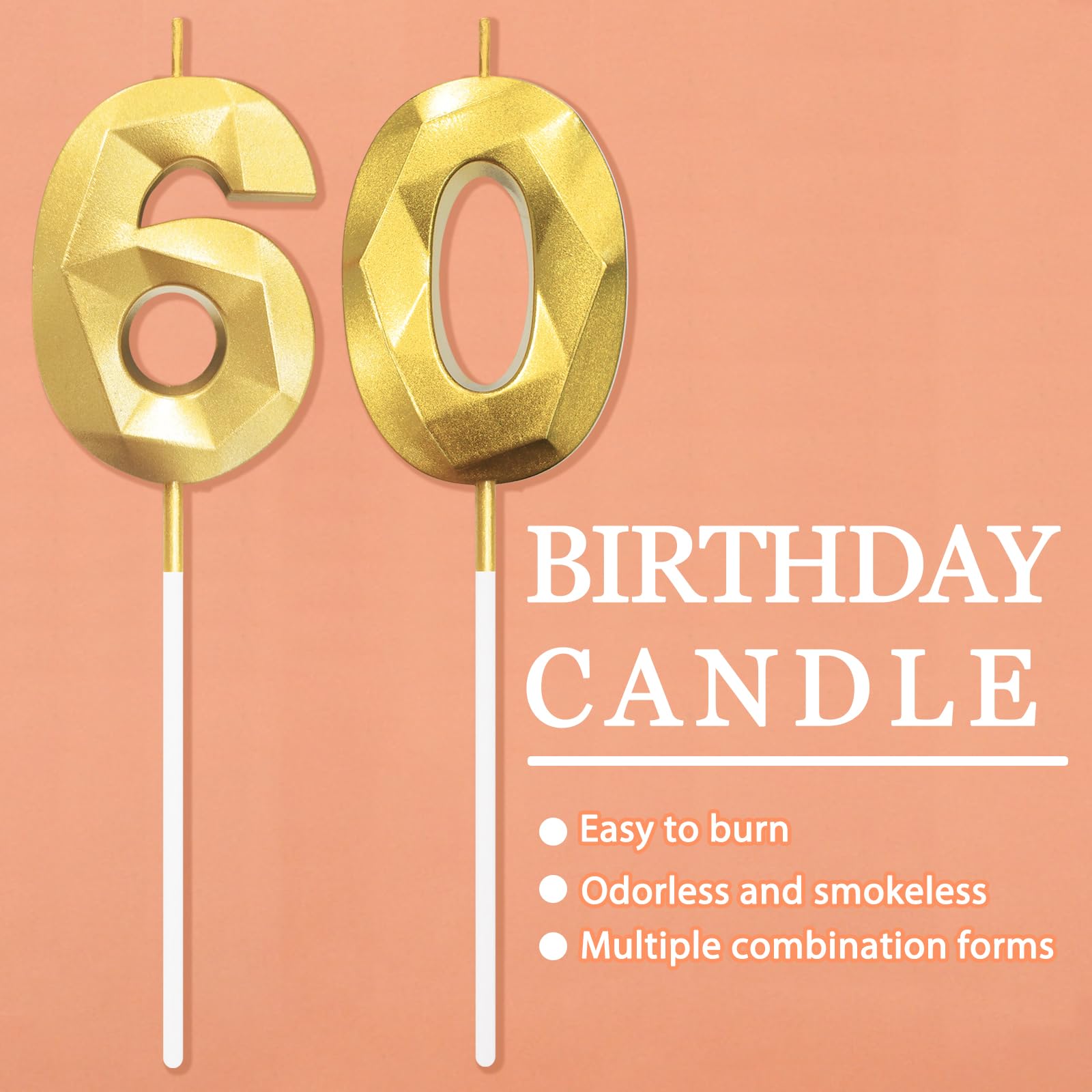 Bougies d'anniversaire 60 ans Doré 3D Décoration Gâteau Fête