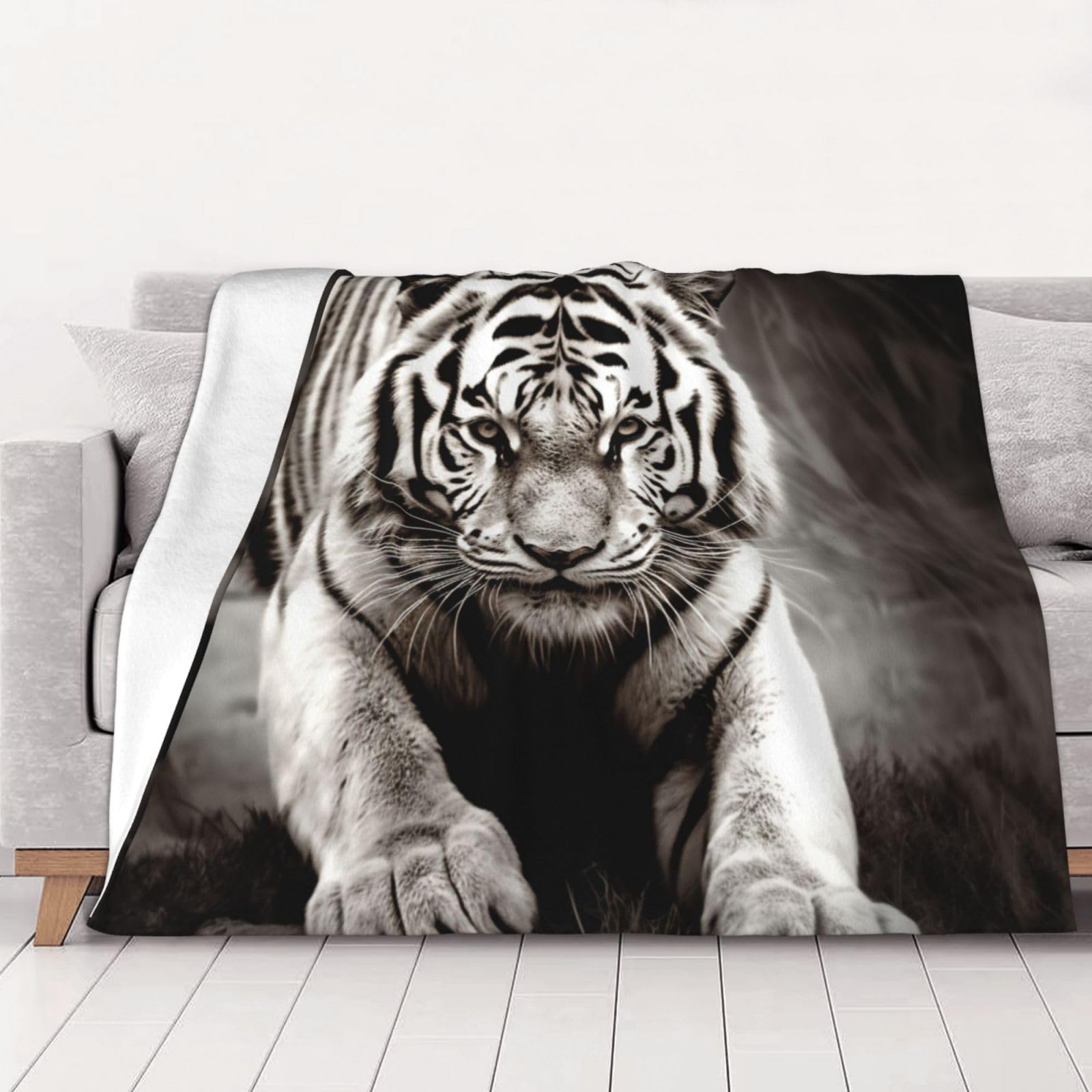 Couverture polaire anti-froid plaid doux tigre noir blanc de lit