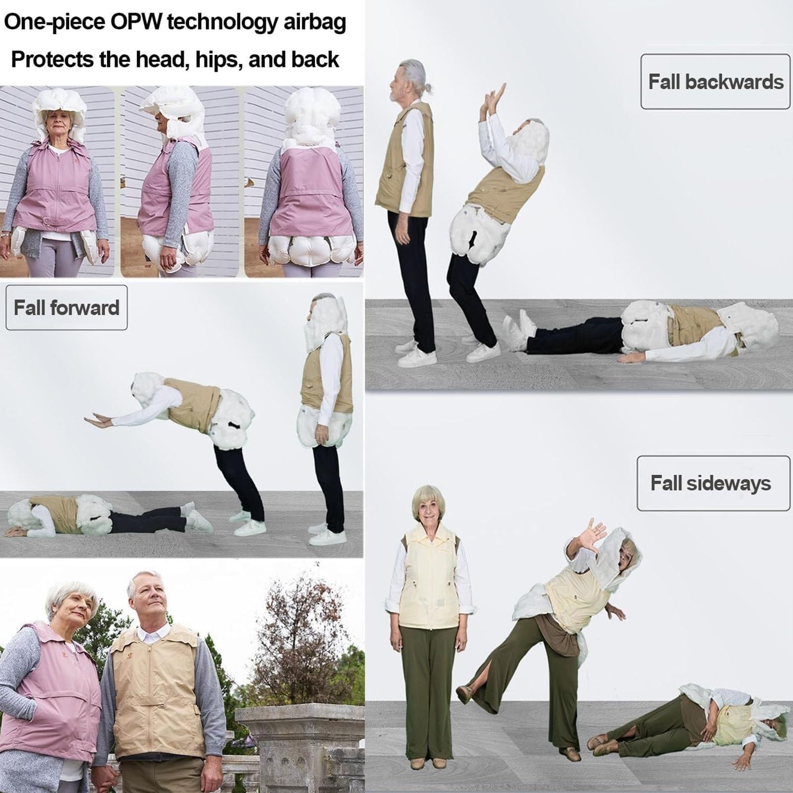 Abbigliamento Protettivo Intelligente Tuta Anticaduta con Airbag per Anziani,0,08 S Pop Up,Protezione Completa A 270°,Gilet Anticaduta con Airbag Tramite App MaleKhaki-XL