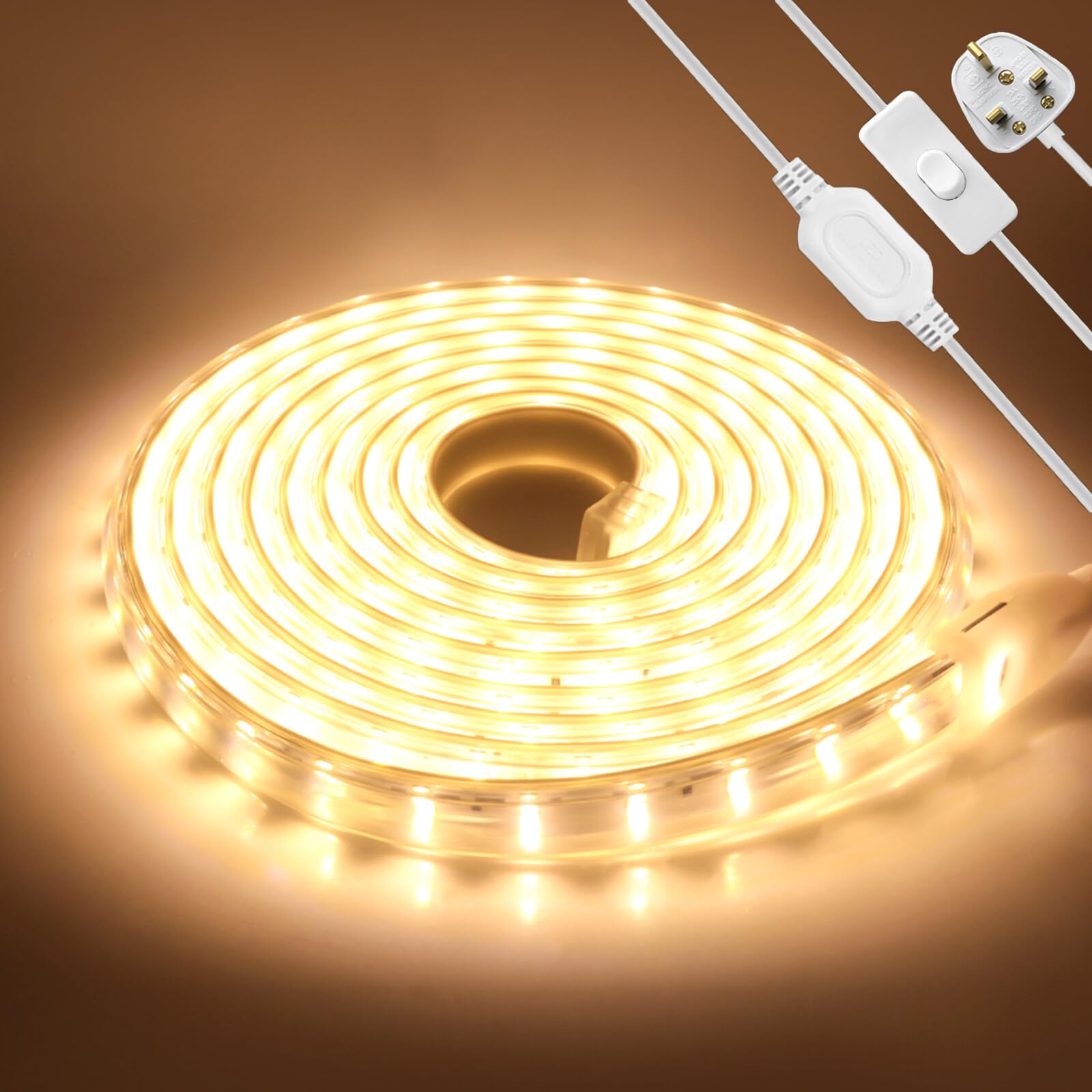 KAFULA 220V Double Row LED Light Strip with on/Off, IP65 Waterproof and Flexible, SMD 2835 LED Fairy Light CIR85+, can be Cut Every 20cm, Home Decoration | 120 LEDs/m | | 18M, Warm White 3000K |