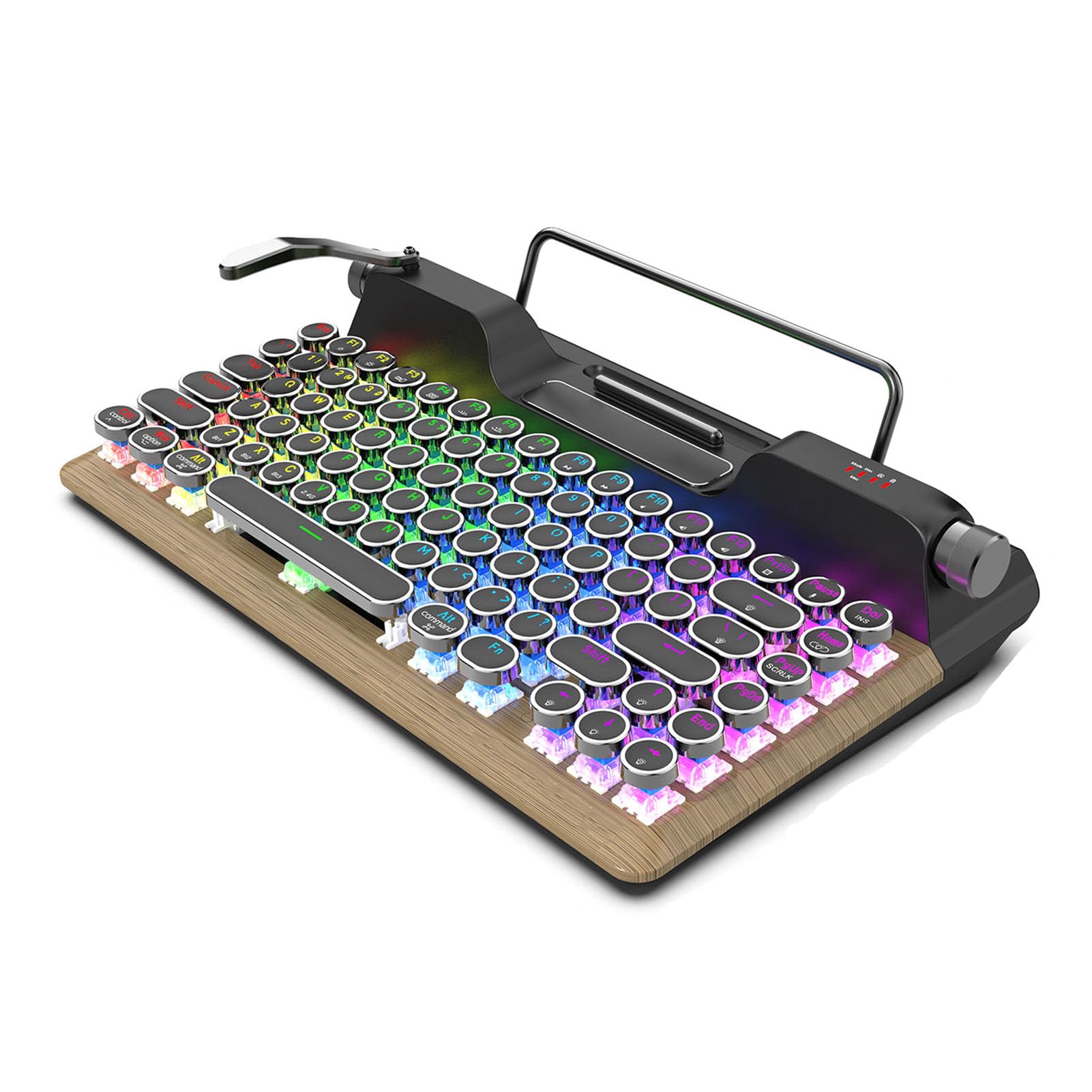 VBESTLIFE Retro Maszyna do Pisania Bezprzewodowa Klawiatura Gier Mechanicznych z Bluetooth 5.0, 84 Klawisze, Niebieskie Przełączniki, Punkowa Okrągła Keycap, Podświetlenie RGB, Odpoczynek