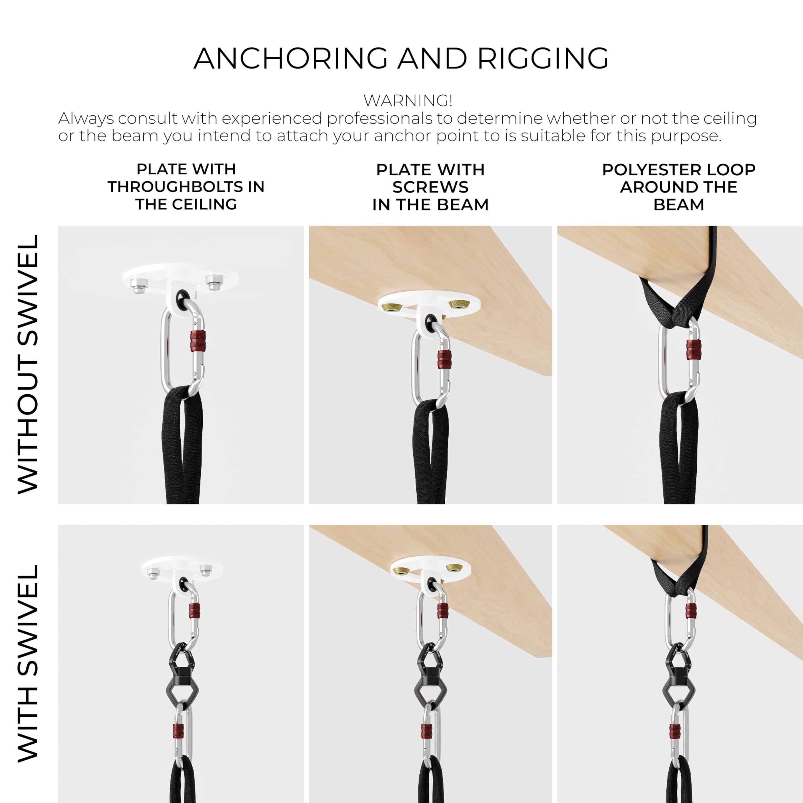 Play Juggling - Cerchio Aereo per Discipline Aeree e Acrobatica Aerea - Acciaio Inox - Diametro da 85 a 110 cm - Fissaggi: Piastra, Gancio, Cinghia, Trave, soffitto - Aerea, Lira, Yoga, Acrobazie