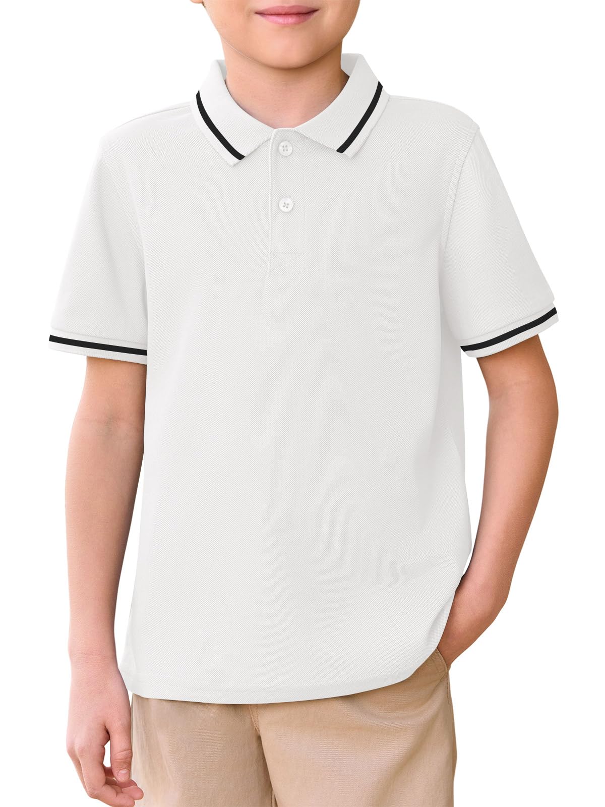 Haloumoning Kids Boys Short Sleeve School Uniform String Pique Polo Shirts 5-14 Years