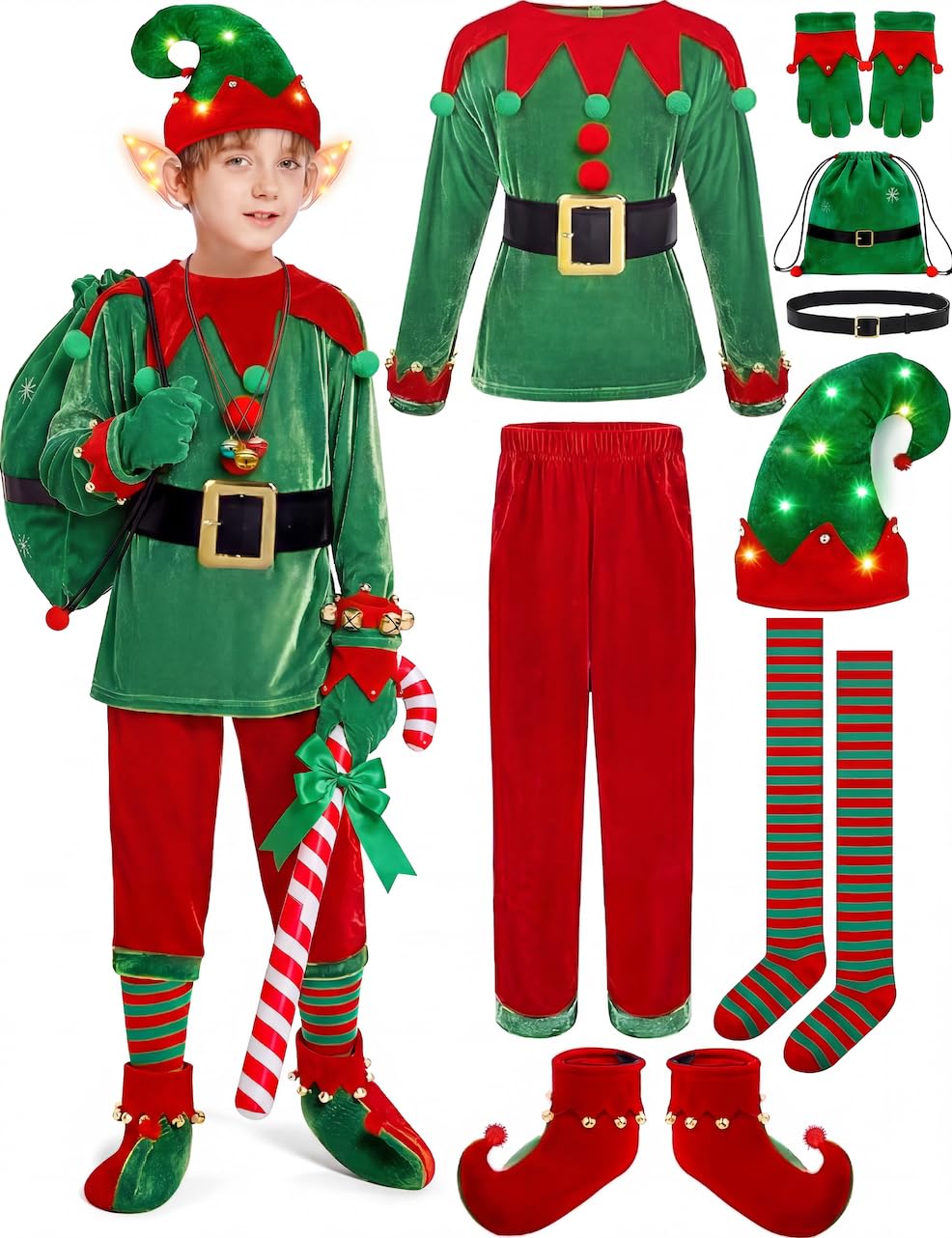 Giggling Getup Ensemble de costume d'elfe de Noël, costumes de Noël