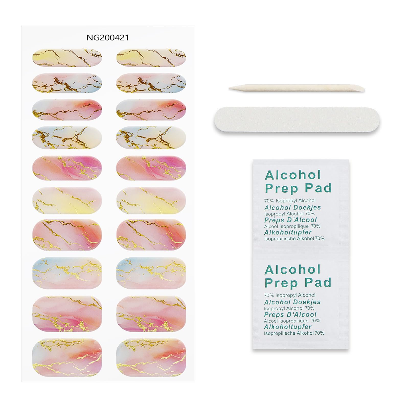 JMEOWIO Gel Nail Stickers Colorful Marble Semi Cured Gel Nail Strips Wraps UV/LED Nails Art Design Decoration Accessories - Image 3