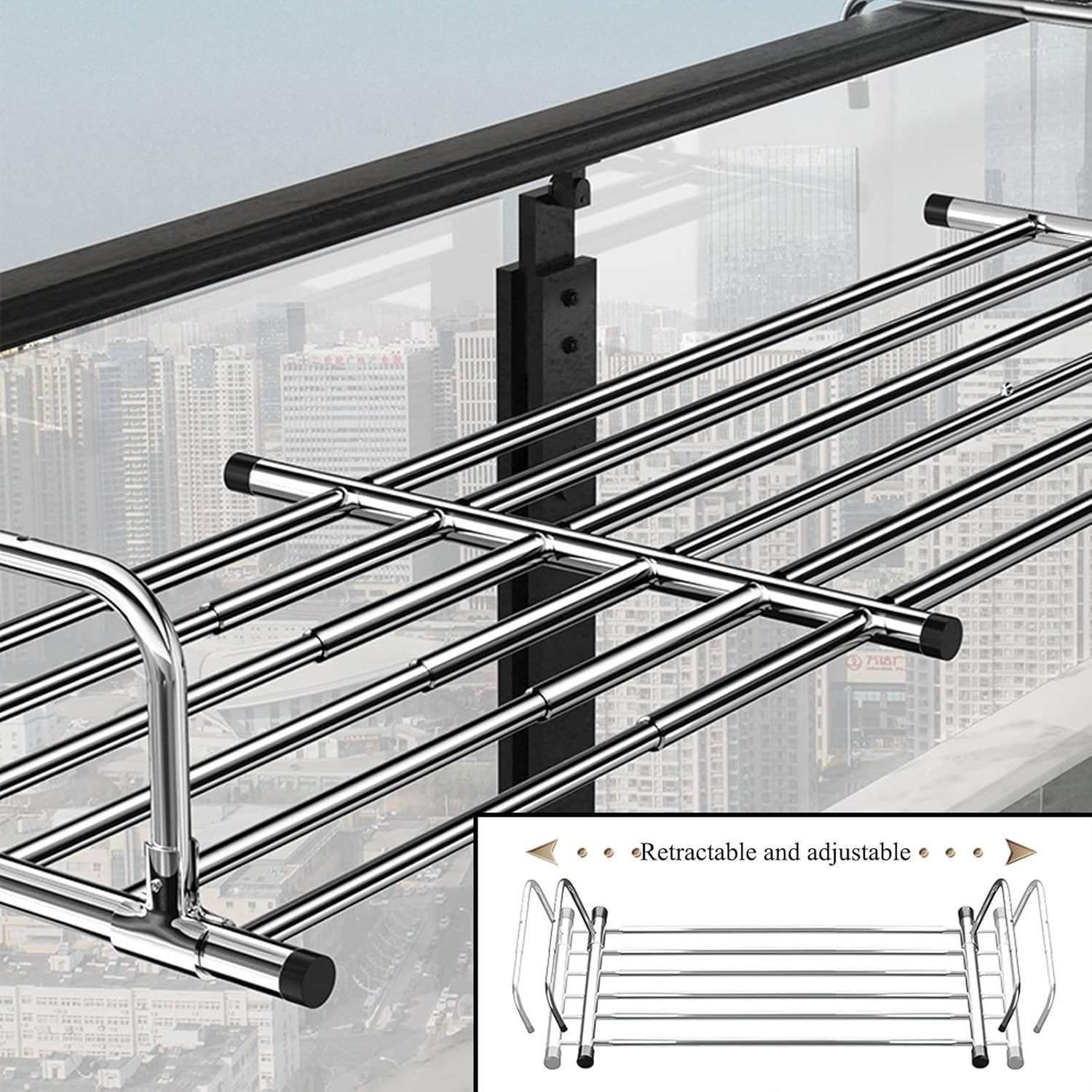 Stainless Steel Retractable Folding Clothes Drying Rack for Indoor Outdoor Use Space Saving Laundry Wall Mounted Airer with Hanger,Silver-87160cm