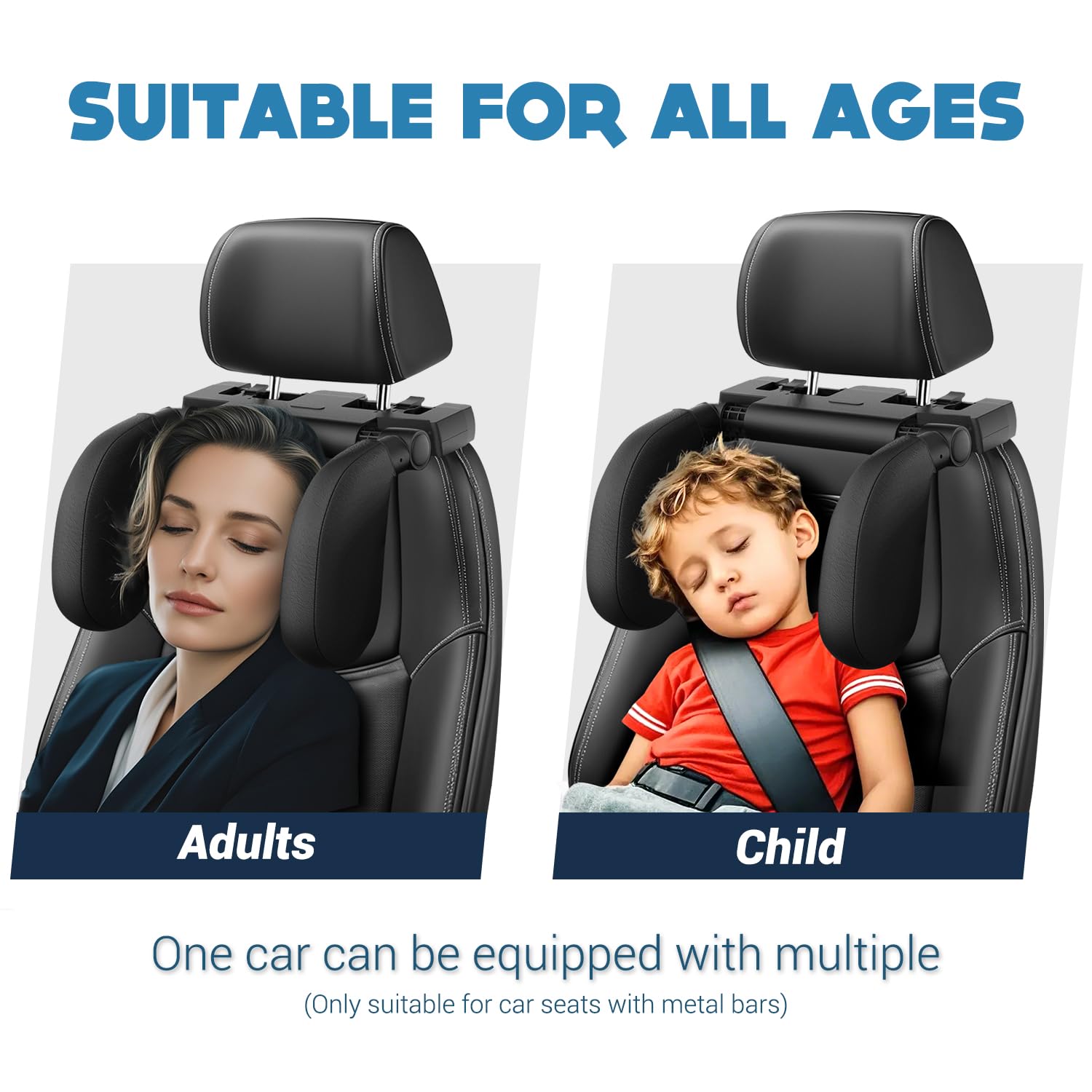 Appui-tête de voiture pour enfants, conduite confortable pour les enfants et les adultes, avec coussin et crochets, coussin de sommeil de voiture réglable, coussin de nuque (noir)