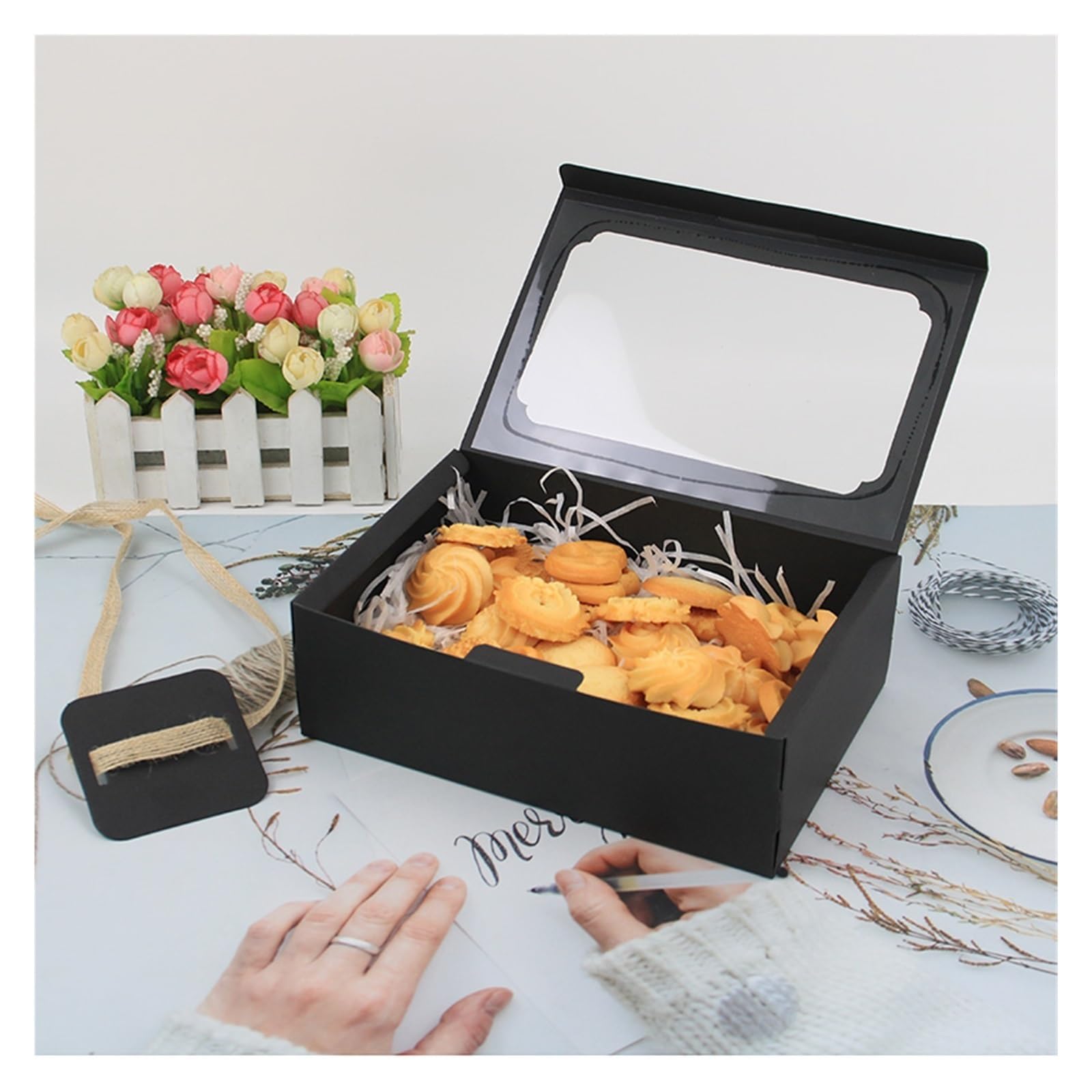 Scatole regalo Kraft 3/6/9/12 pezzi di carta Kraft contenitore di caramella confezione regalo PVC finestra trasparente scatola di biscotti fai da te Natale Capodanno decorazione della festa nuziale Na