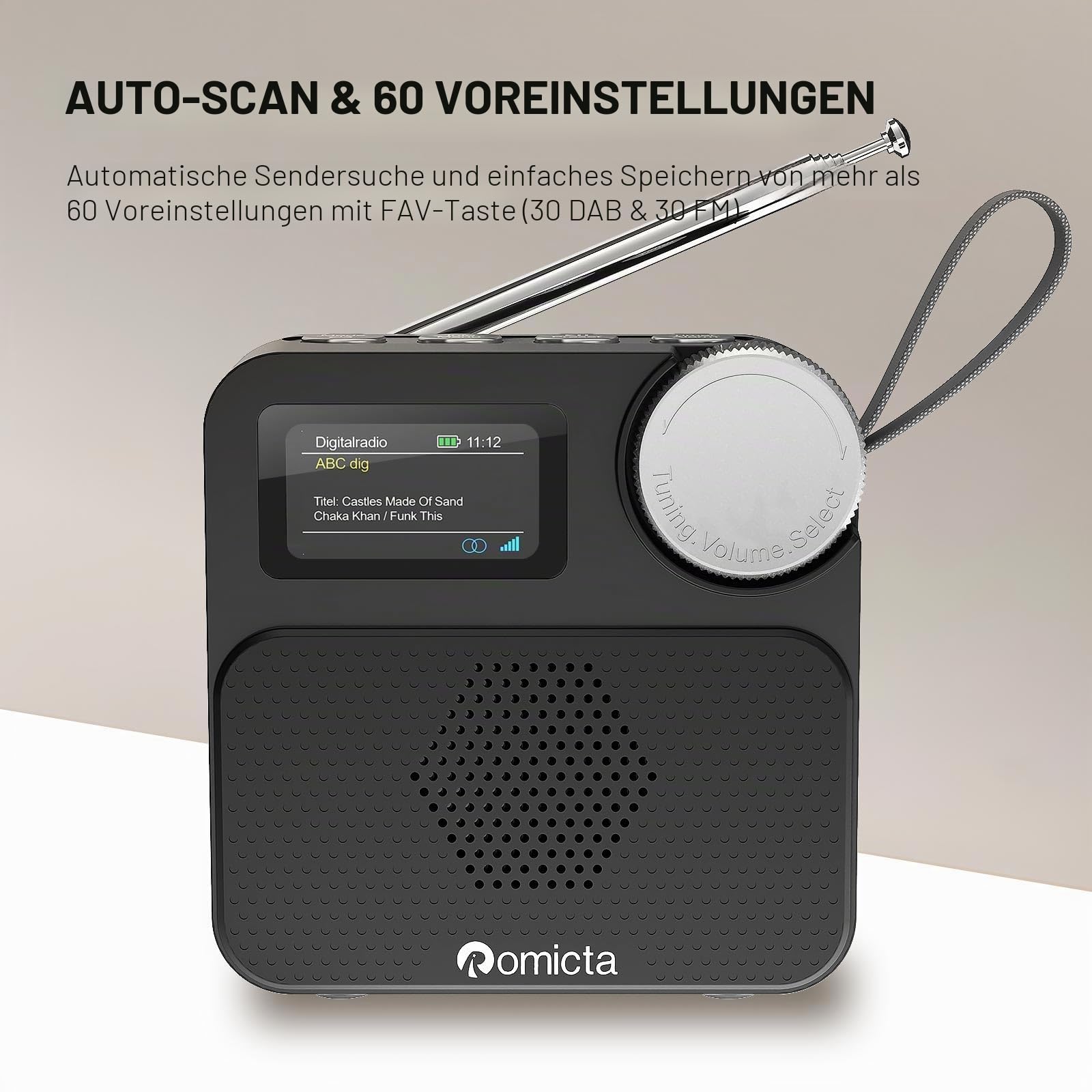 Romicta DAB/DAB+ Radio mit Bluetooth 5.0, tragbares Digitalradio mit UKW, Farbdisplay, MicroSD-Karten-Slot, Wecker & Timer, wiederaufladbar, ideal für Zuhause & unterwegs