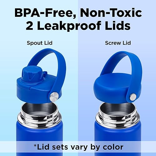 Miniatura 6 de Botella de agua térmica termoresistente, de acero inoxidable, boca ancha, tapa de rosca y tapas de boquilla, a prueba de fugas, apta para